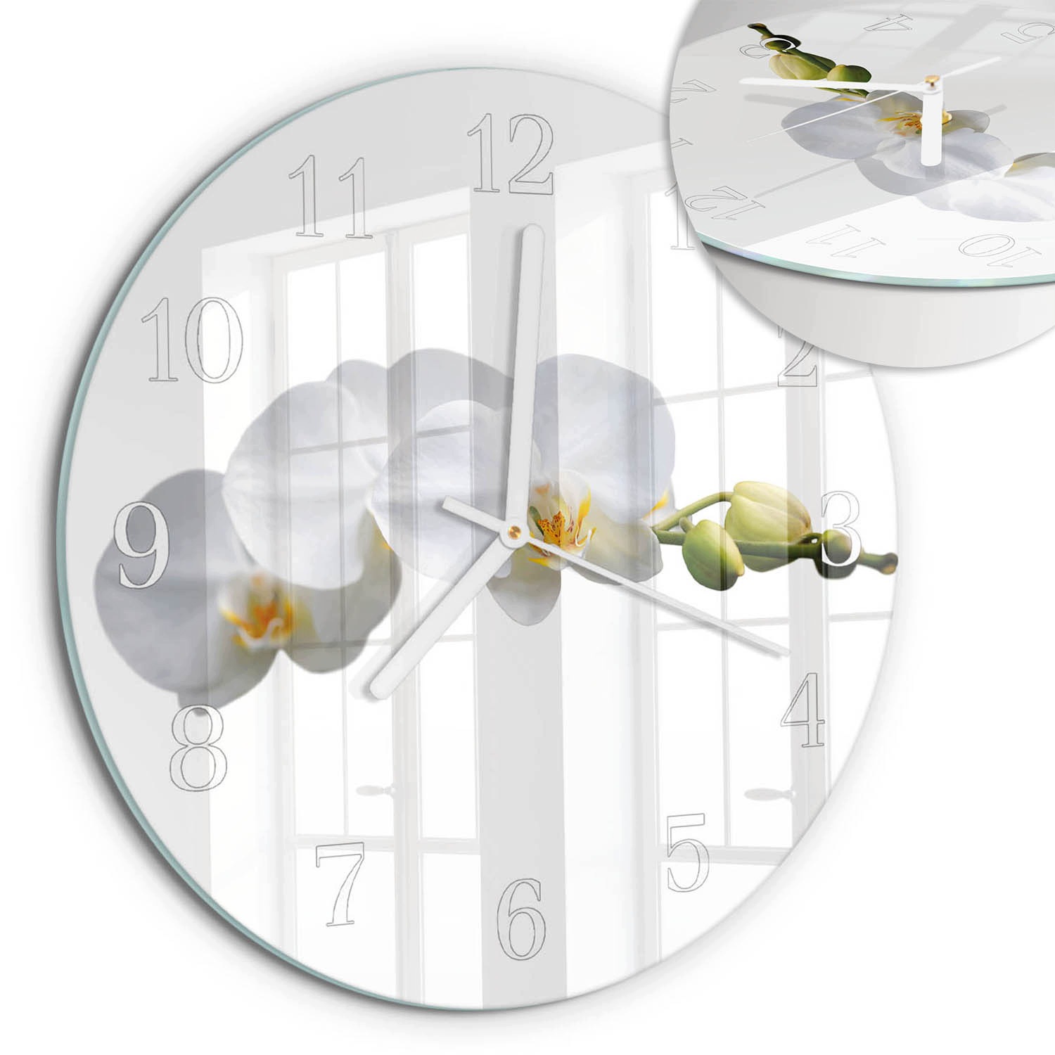 Skleněné nástěnné hodiny pro moderní interiéry S Potiskem Orchidej fi30 cm