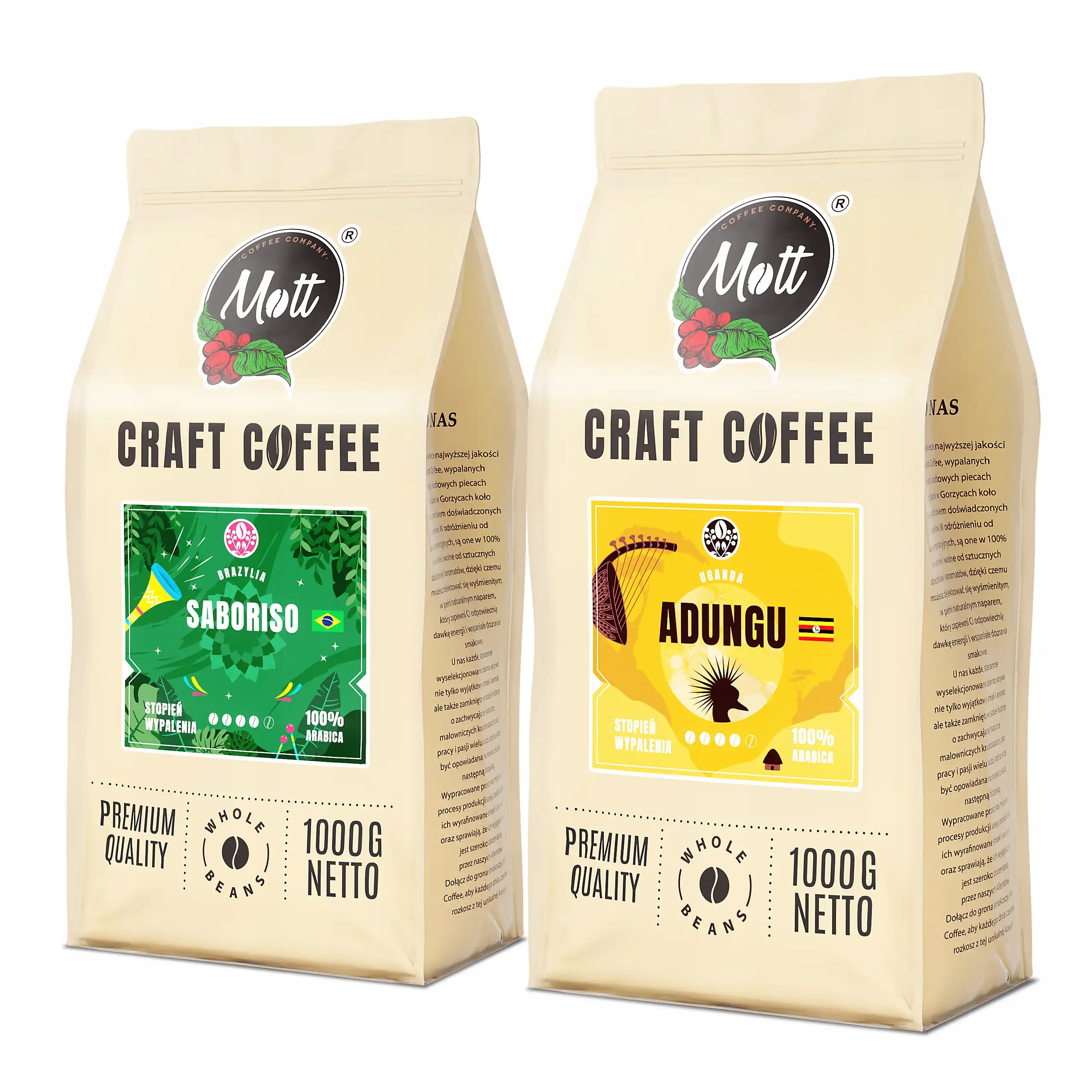 Káva Zrnková 2kg Sada Brazílie Uganda 100% Arabica Čerstvě Pražená