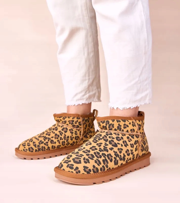 Panterkové sněhule z přírodního semišového materiálu zateplené kožešinou Matilda