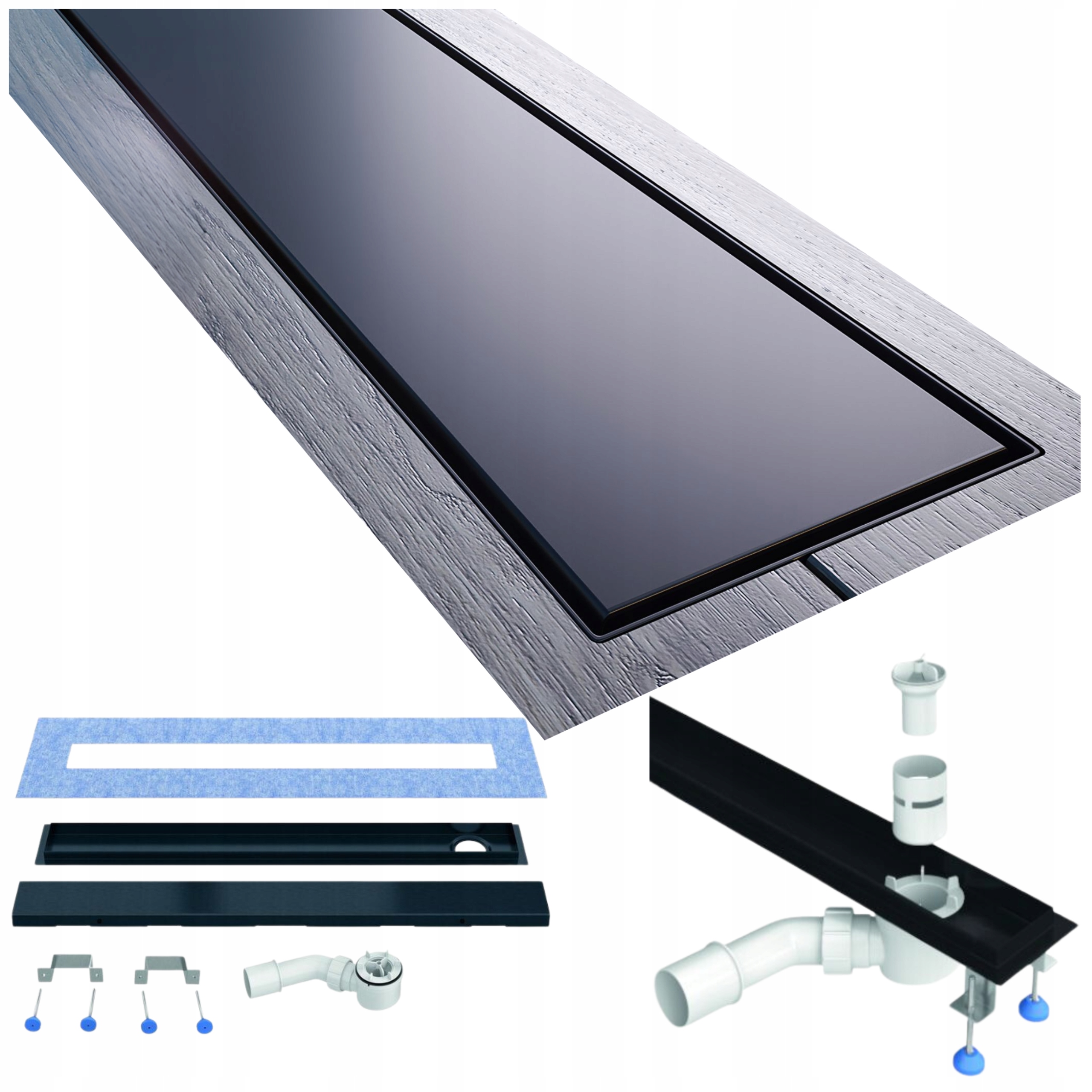 Waterway Nízky bočný odtok čierny 70 suchý sifón