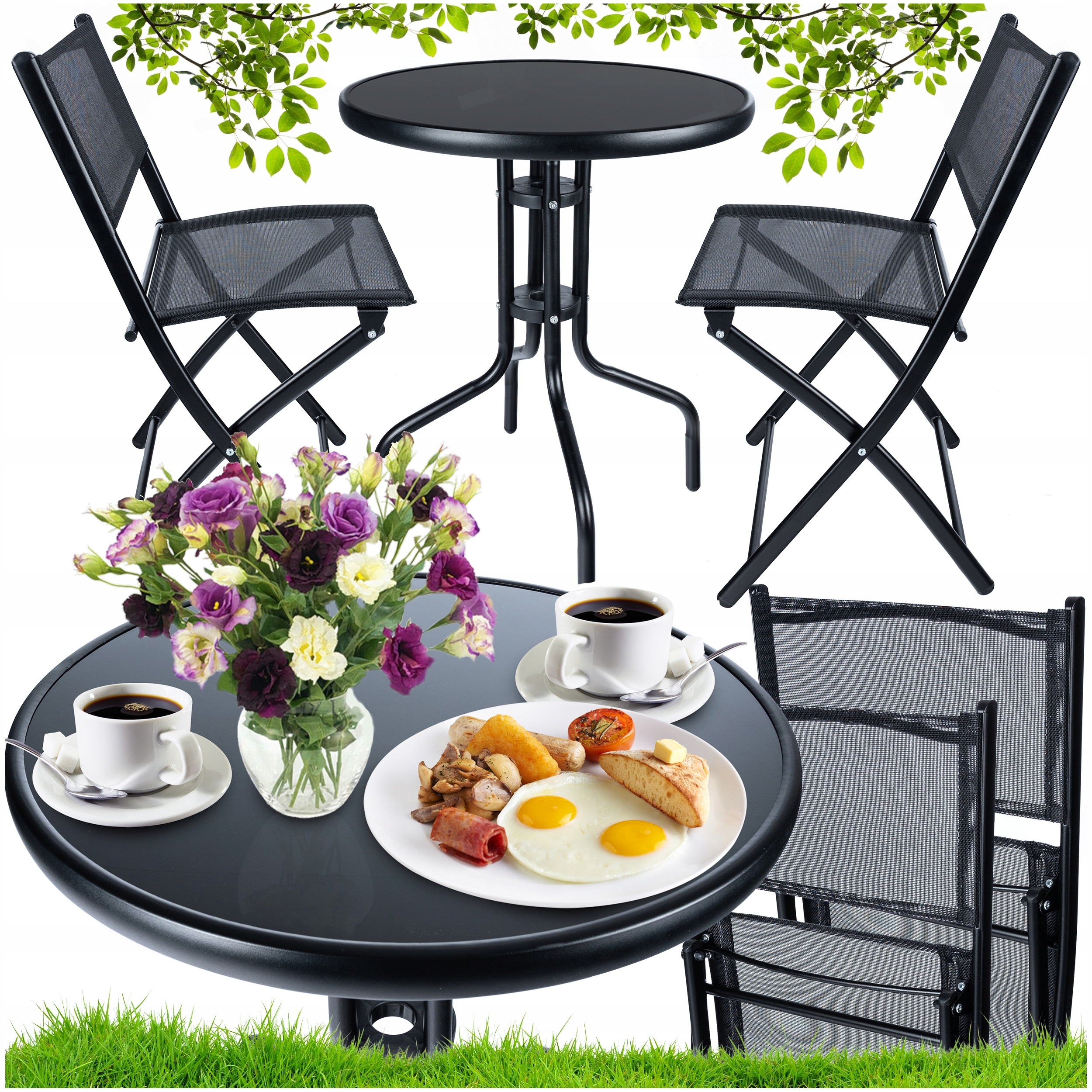 Zestaw Mebli Balkonowych Ogrodowych 2 x Krzesło Stolik na Taras Balkon