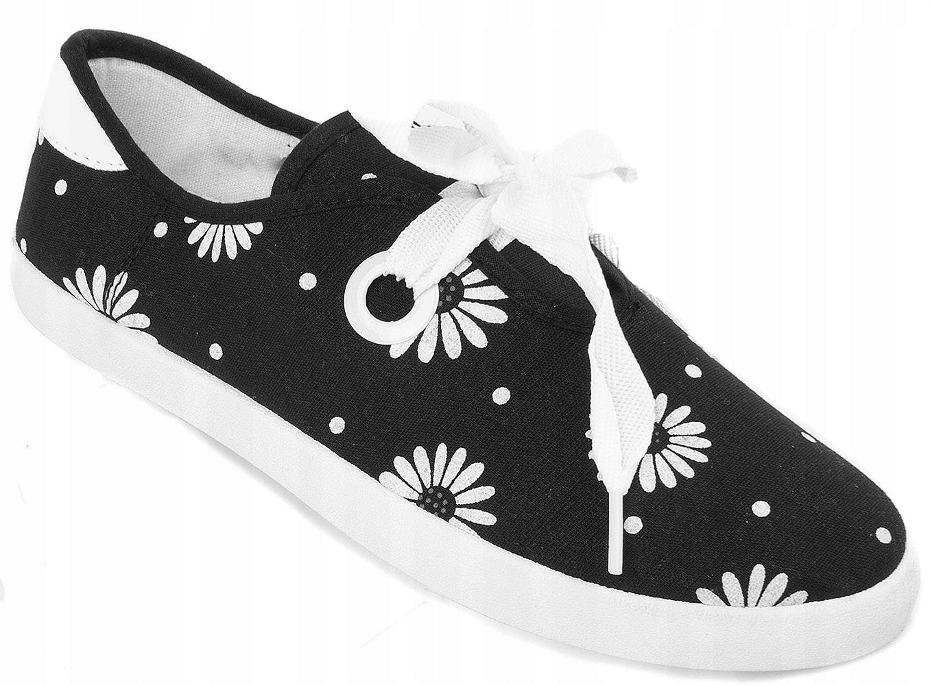 

6378 Czarne Trampki Tenisówki Damskie Wiązane 37