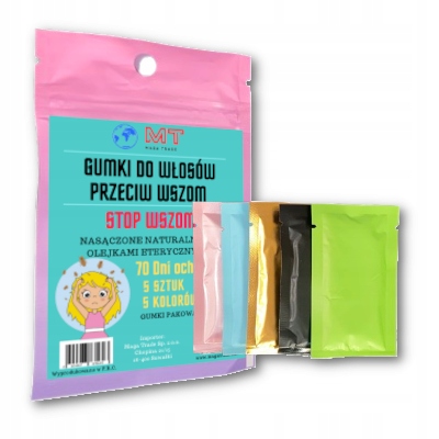 5x Gumki do włosów na wszy dla dzieci przeciw wszom Kolorowy Zestaw 5 sztuk