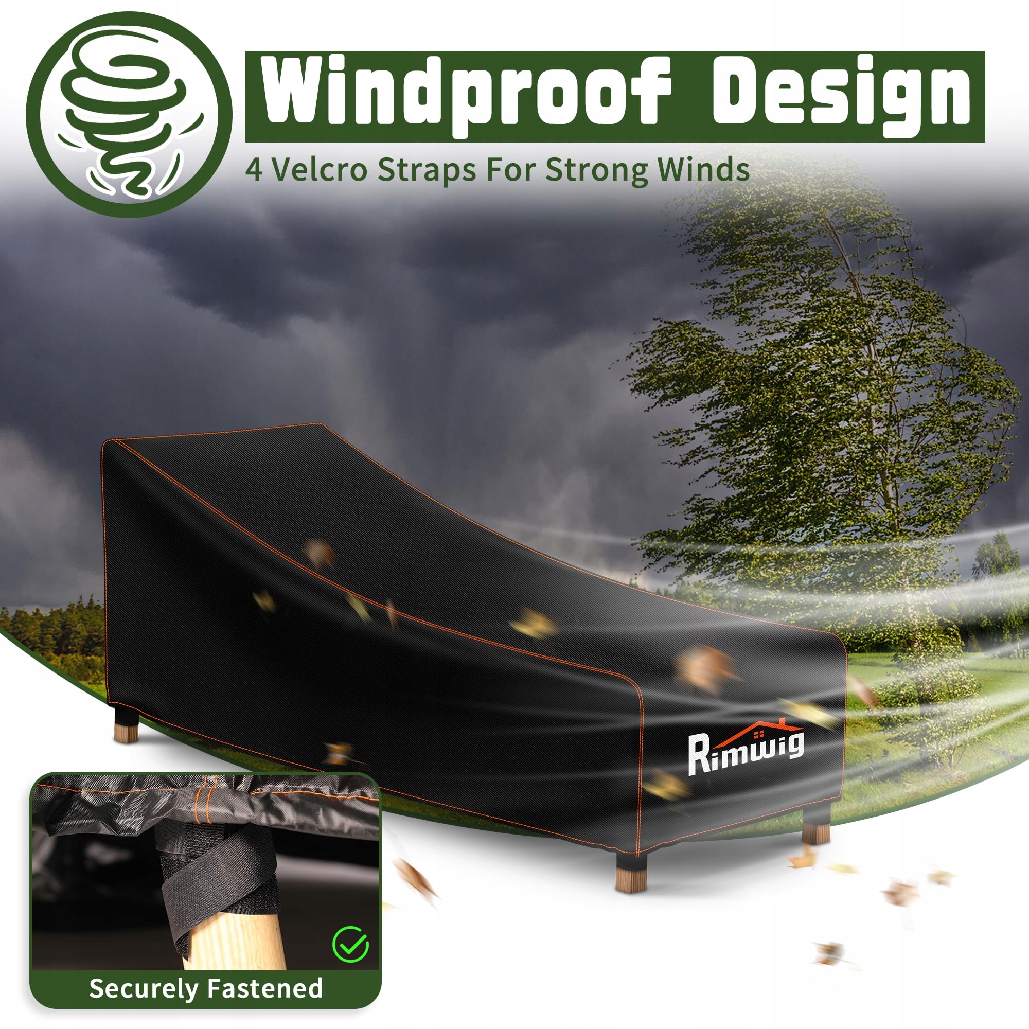 RIMWIG Wodoodporna Pokrowiec Na Leżak Ogrodowy 200x75x40/70cm — miniatura 3