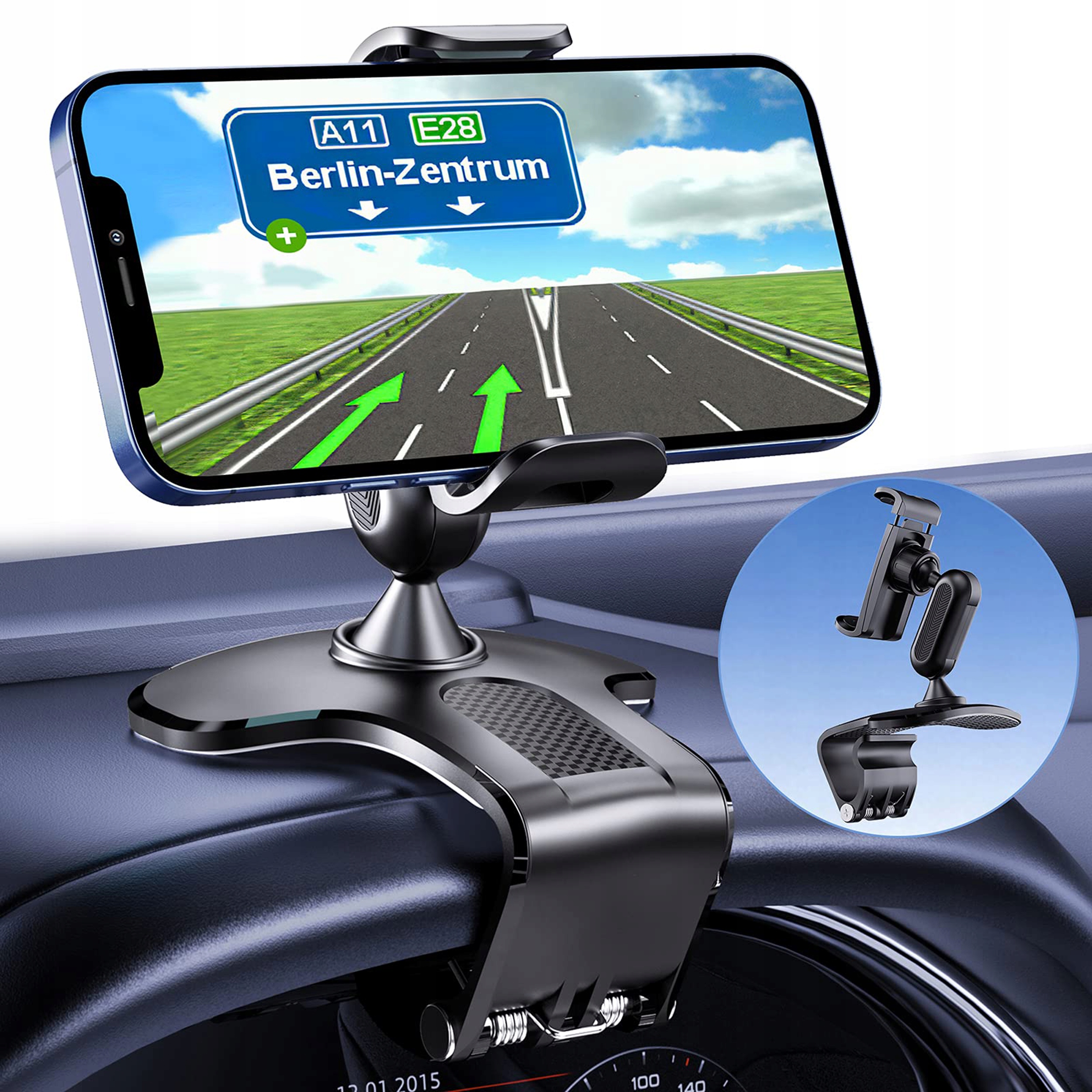 Uchwyt Do Samochodu Na Telefon Kokpit Deskę Lusterko Z Klips Obrotowy 360°