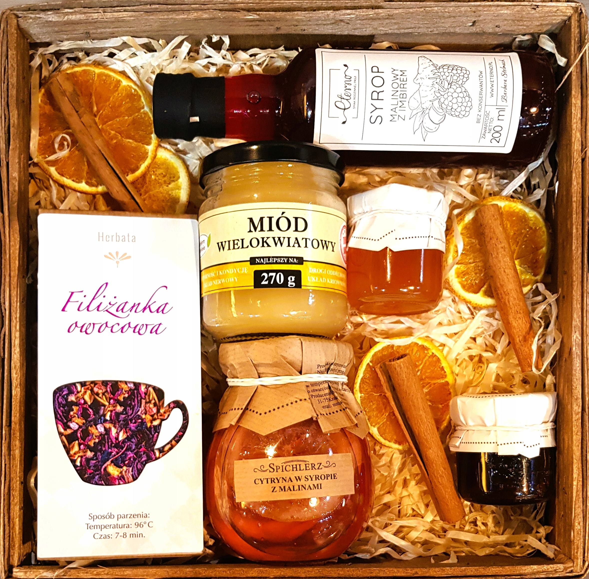 

Kosz Prezentowy Herba Syrop Miód Konfitury