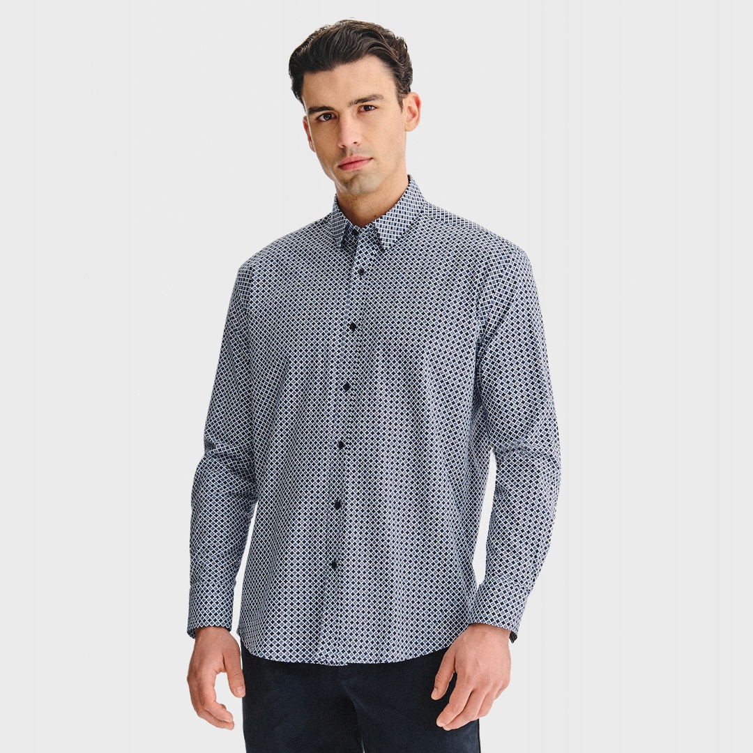 Tmavě modrá pánská košile s geometrickým vzorem Regular Pako Lorente vel
