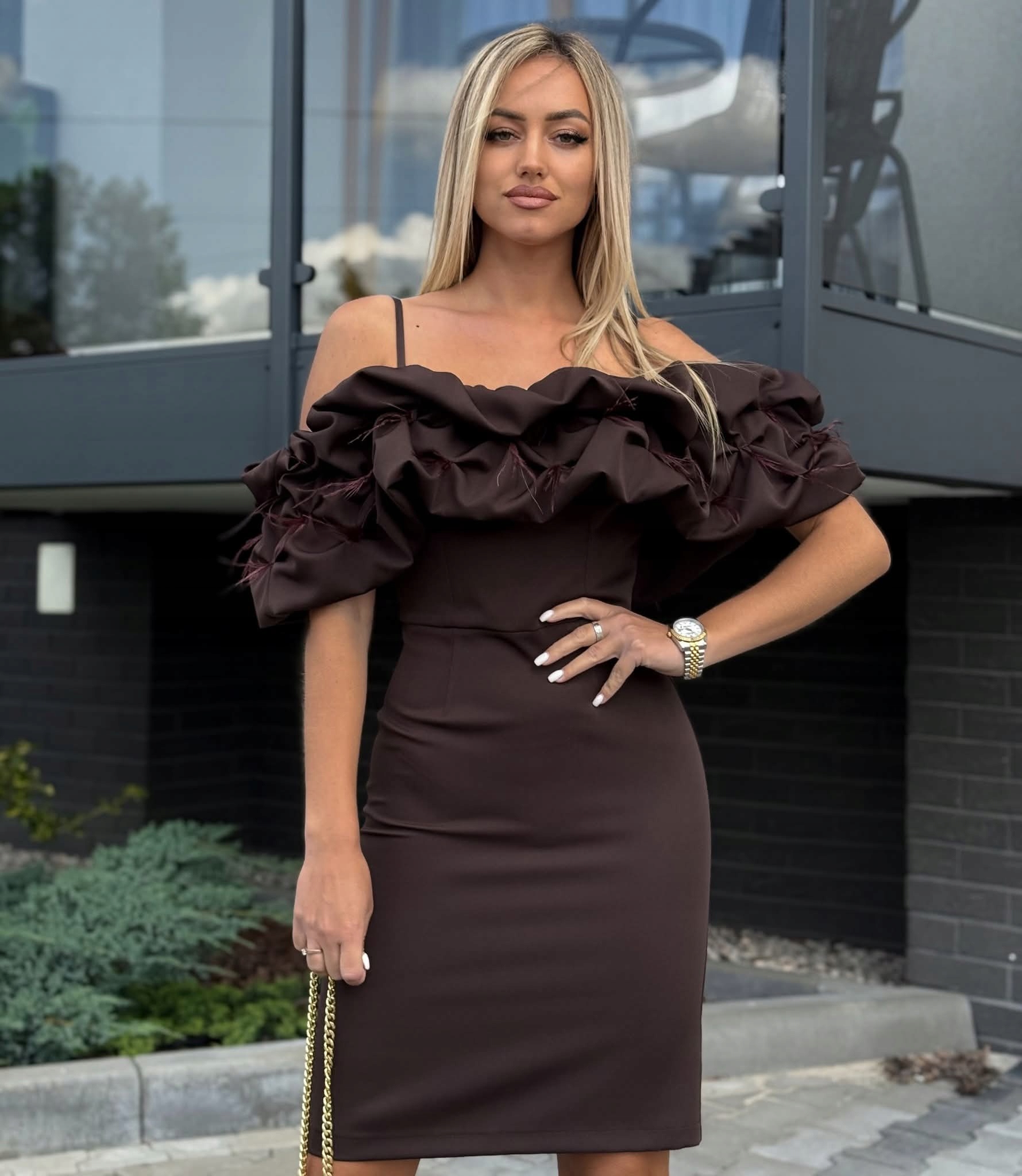 Šaty Večerní Španělka Falbany Pera Dámská čokoláda Xs