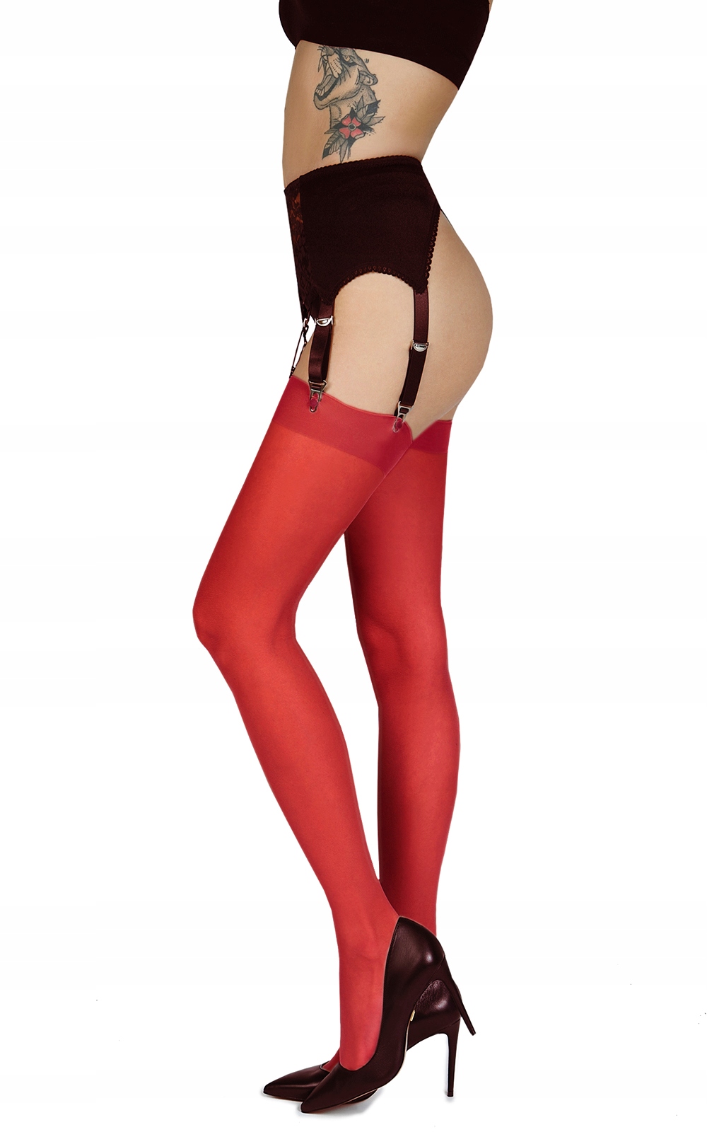 POŃCZOCHY DO PASA NYLONOWE CZERWONE SEKSOWNE SEXY Marka Inna marka