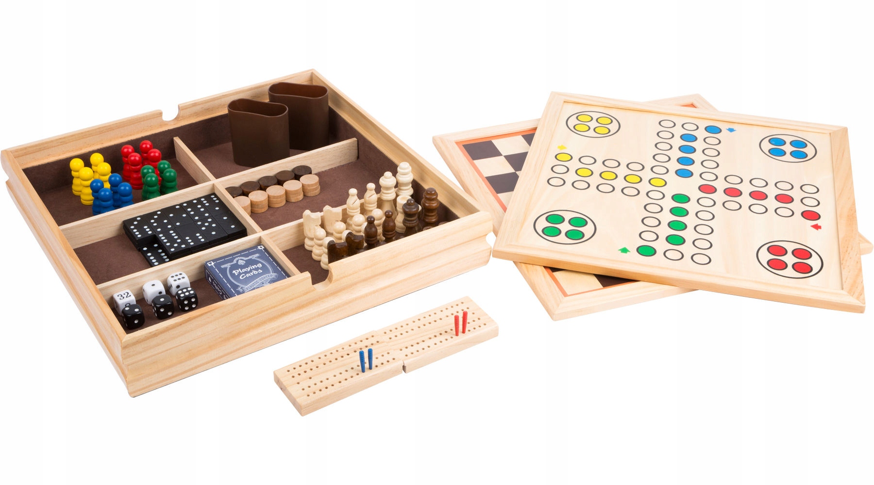 Zestaw Gier 9w1 szachy warcab młynek karty Drewno