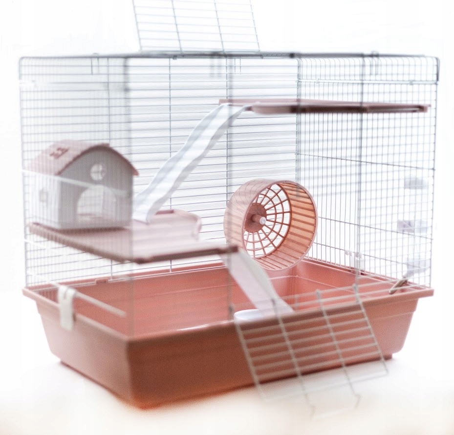 NOWOCZESNA KLATKA dla CHOMIKA myszy 2 PIĘTRA +KOLBA + TROCINY 2 KOLORY Głębokość produktu 32 cm