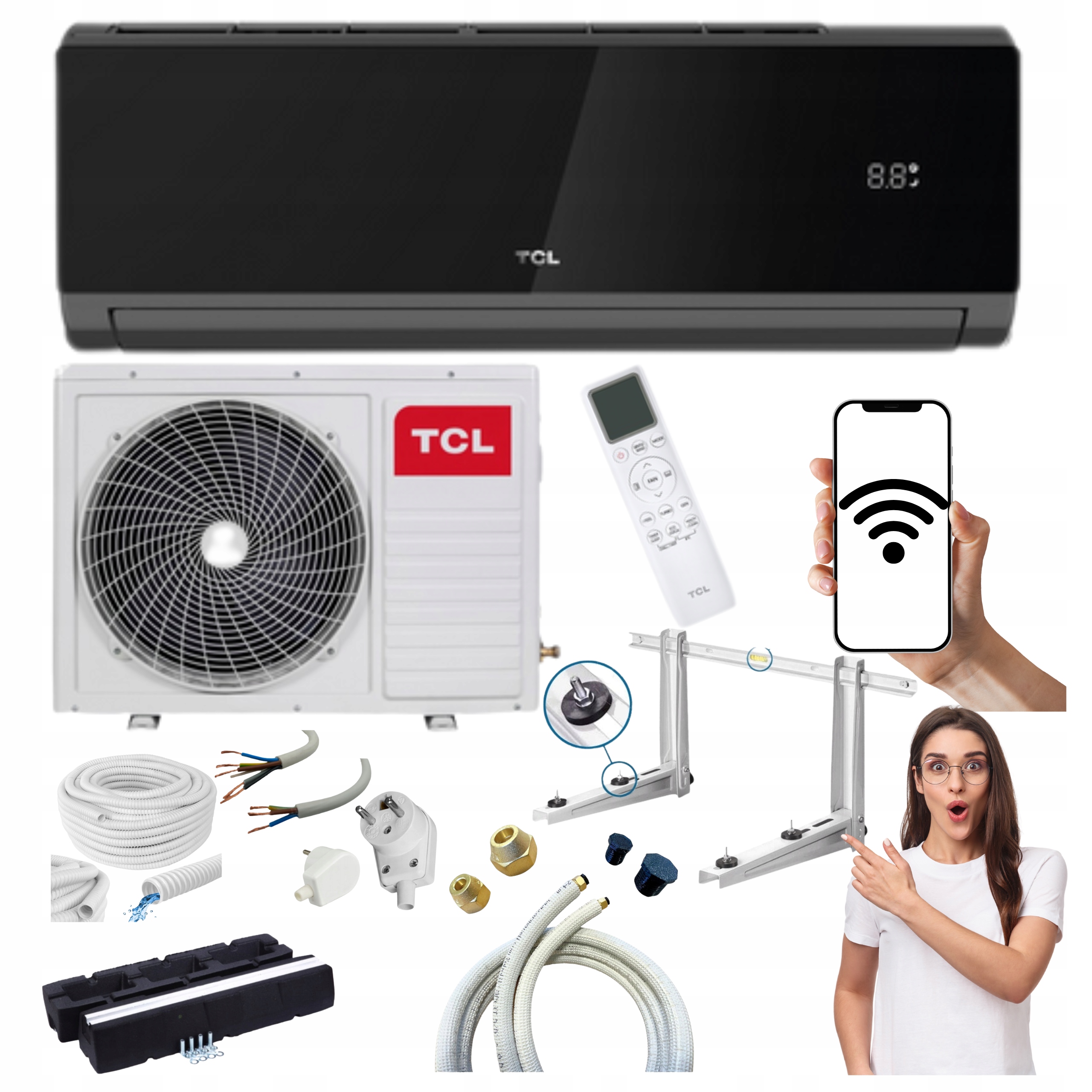 Nástenný klimatizátor Tcl Elite Dark čierny 3,4 kW WiFi Pripravený Na Montáž