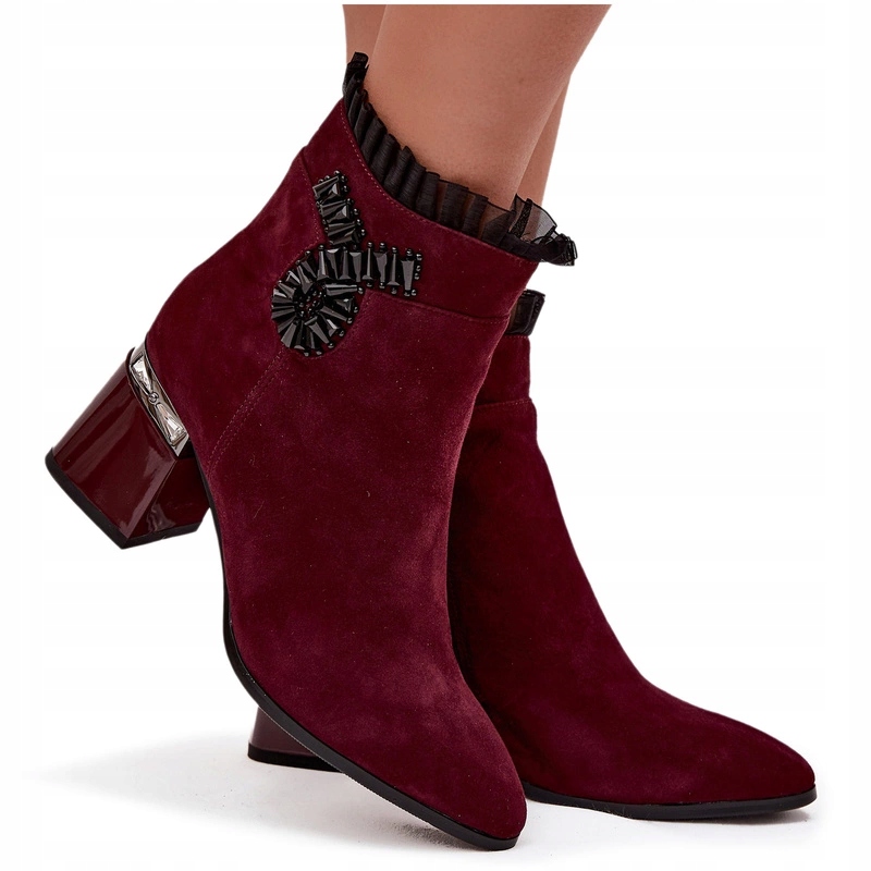 Dámské Kotníkové Boty Elegantní Sloupek Ozdoba Síťovina D&a MR52-127 Bordové 40