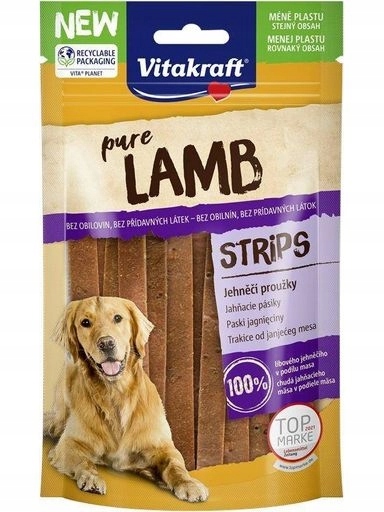 5 x Vitakraft Pure Psí Pamlsek Jehněčí proužky 80 g