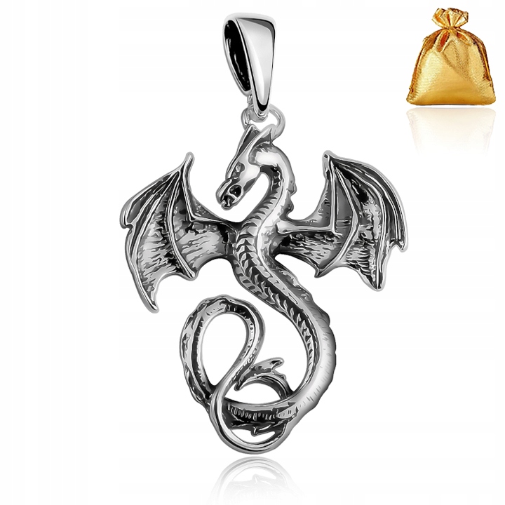 Stříbrný Velký Pánský Přívěsek Přívěsek Drak Dragon Stříbro Ryzost 925 Jako Dárek