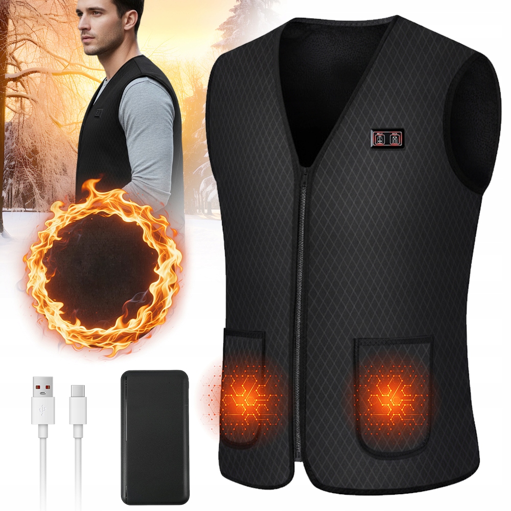 Vyhřívaná Vesta Bez Rukávů, Voděodolná, Pohodlná, Unisex