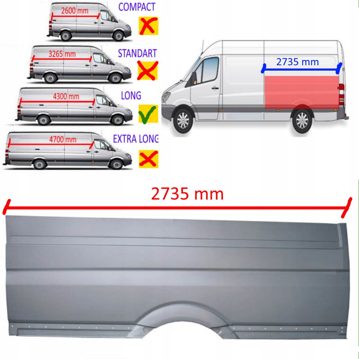 Vw Crafter Long 4300 mm Bok Zadní Blatník Levý 05-