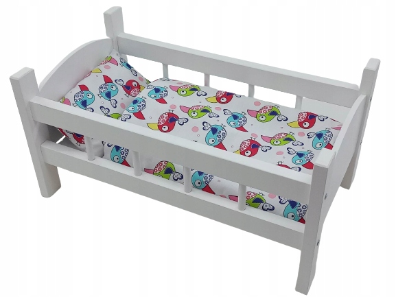 ŁÓŻECZKO DREWNIANE BIAŁE dla lalek +POŚCIEL