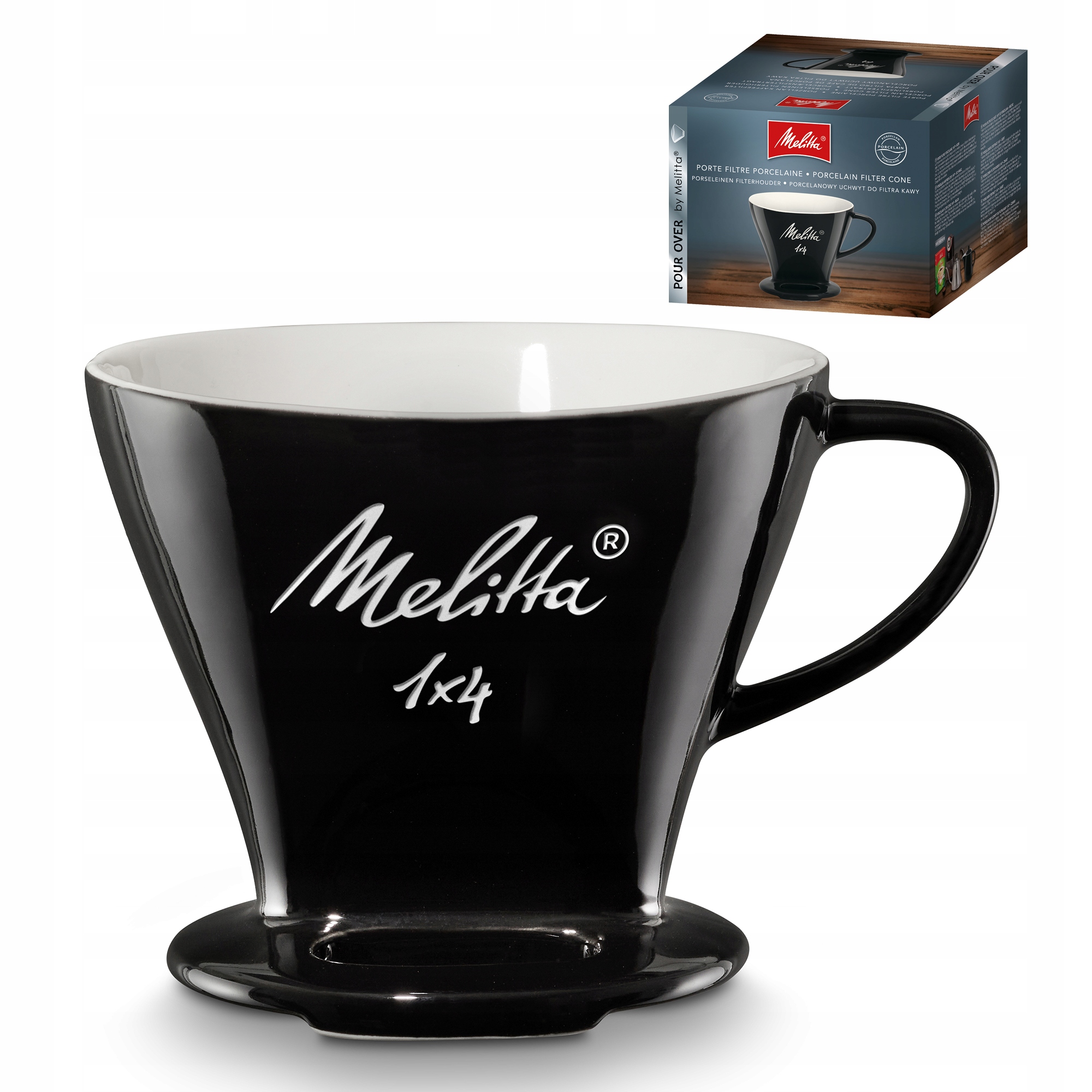 Dripper Melitta 1x4 Porcelanowy, Drip, zaparzacz, filtr do kawy. Czarny