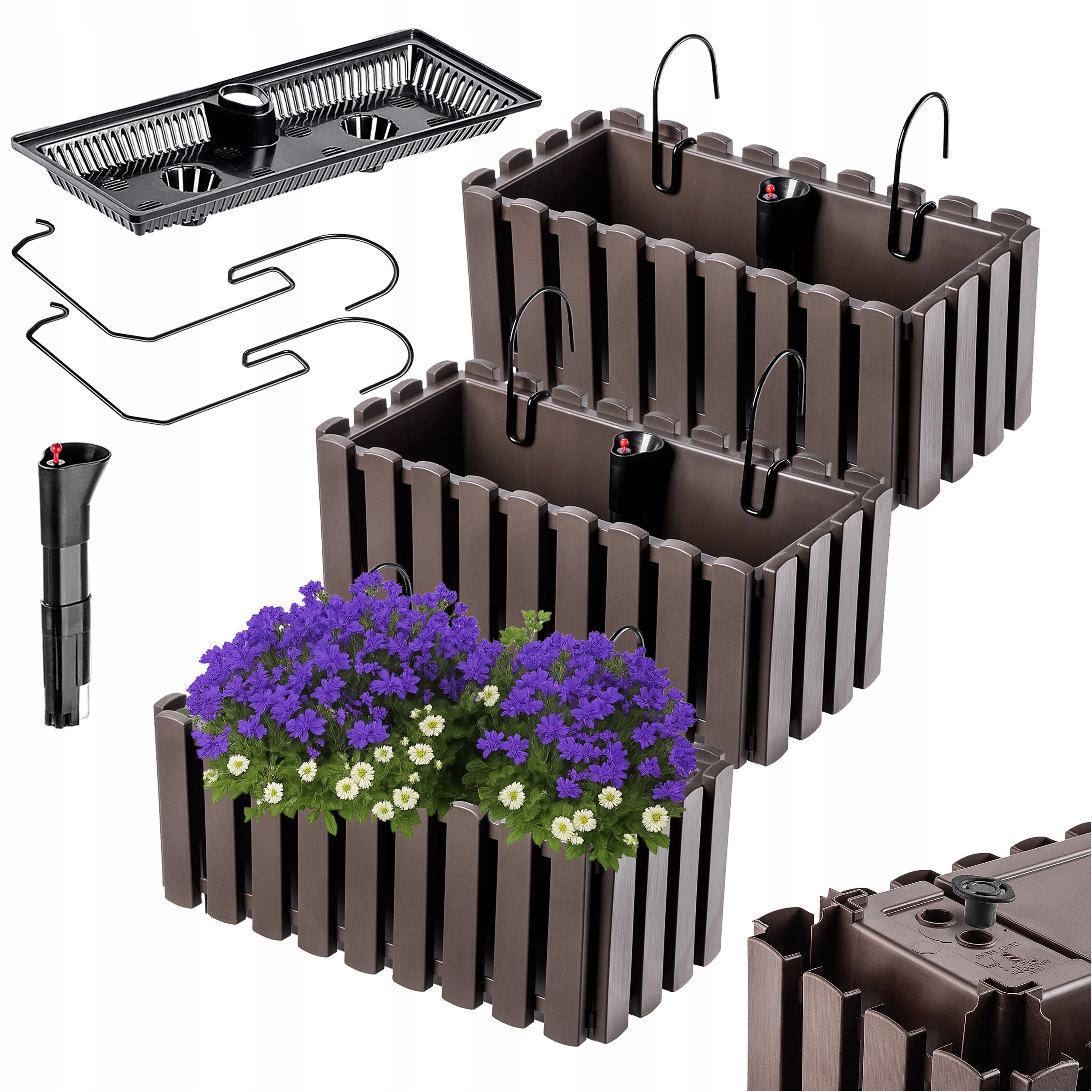 3x Balkonový Truhlík Květináč 40 cm Květináč Květináče Zábradlí Balkon Hnědý