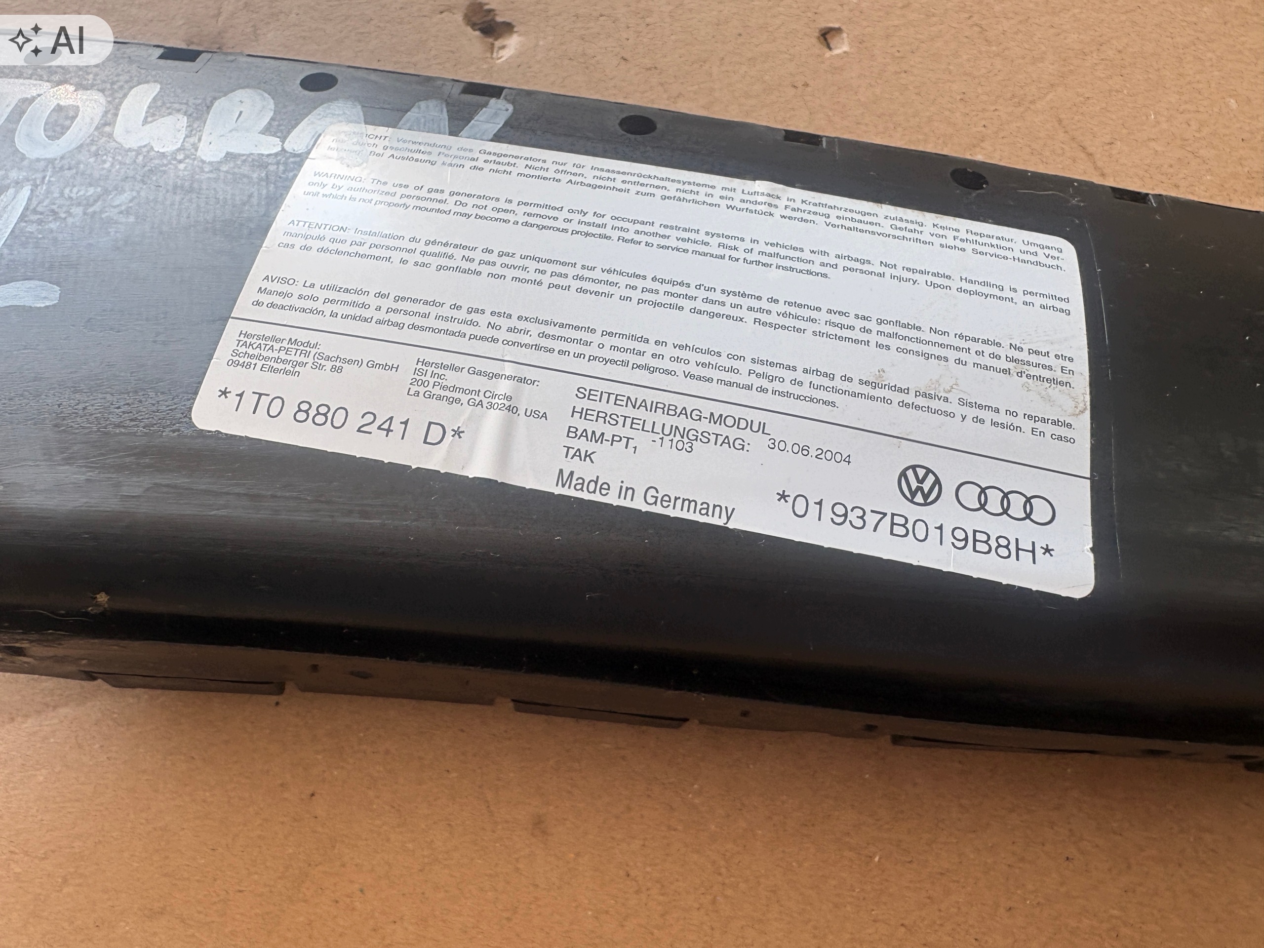 VW TOURAN and seat airbag left front 1T0880241D