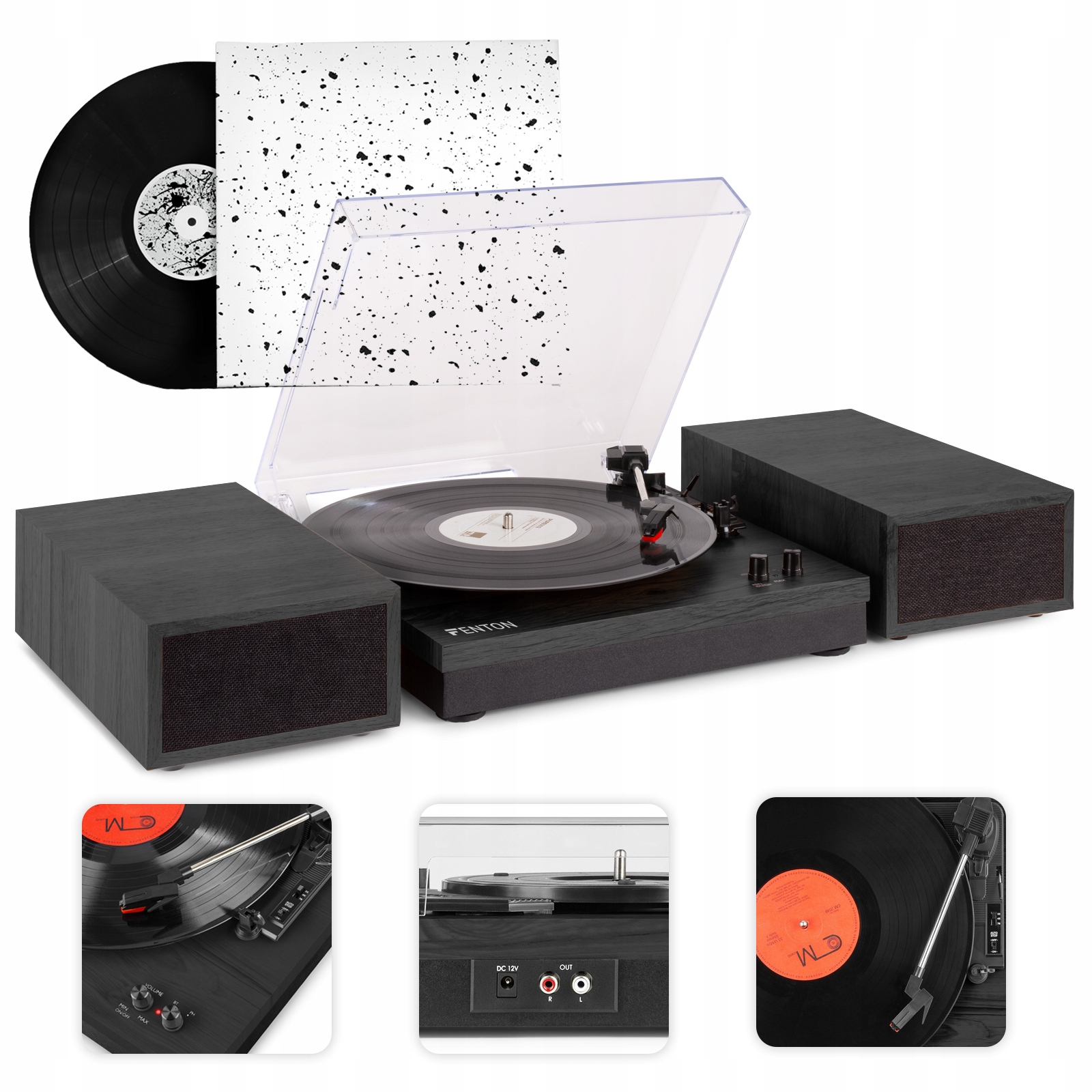 Gramofon Fenton z głośnikami 100W bluetooth czarny