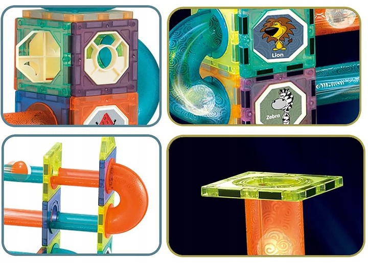 KLOCKI MAGNETYCZNE KONSTRUKCYJNE ŚWIECĄCY TOR 75 el 3D MAGNETIC EDUKACYJNE Marka inna