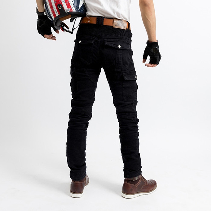 SPODNIE MOTOCYKLOWE BOJÓWKI MĘSKIE JEANSY KEVLAR Materiał jeans