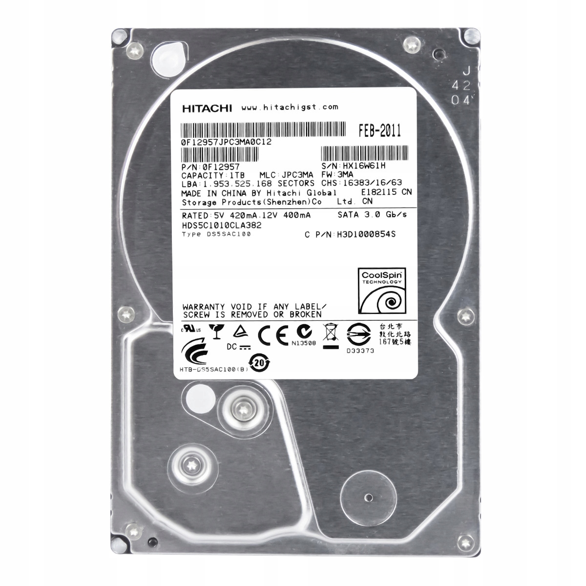 DeskStar 5K1000 1TB 5.7K 8MB Sata II 3.5'' HDS5C1010CLA382
