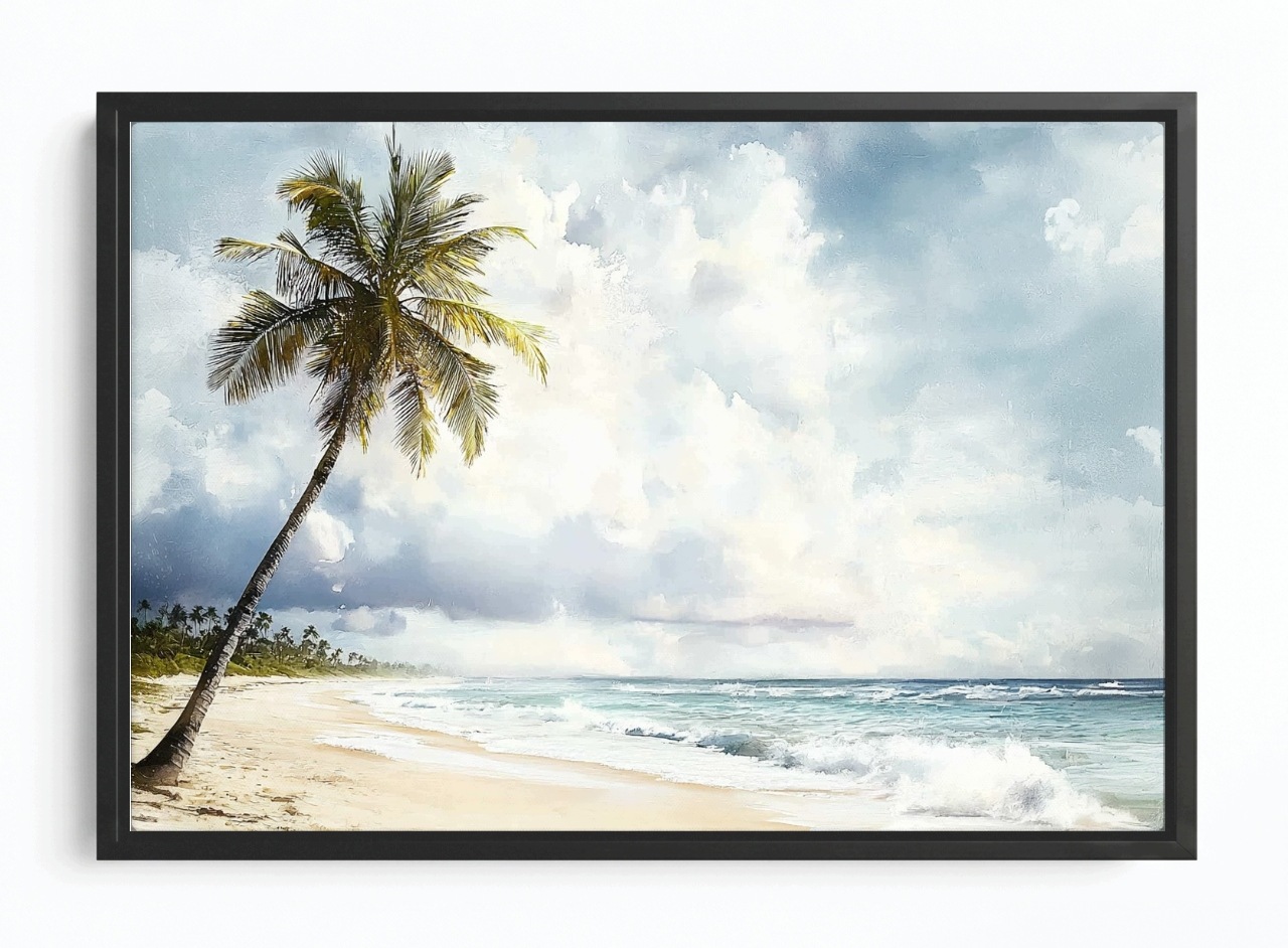 Obraz Rám Americká Krajina Palma Oceán Tropická Pláž Vlny 60x40