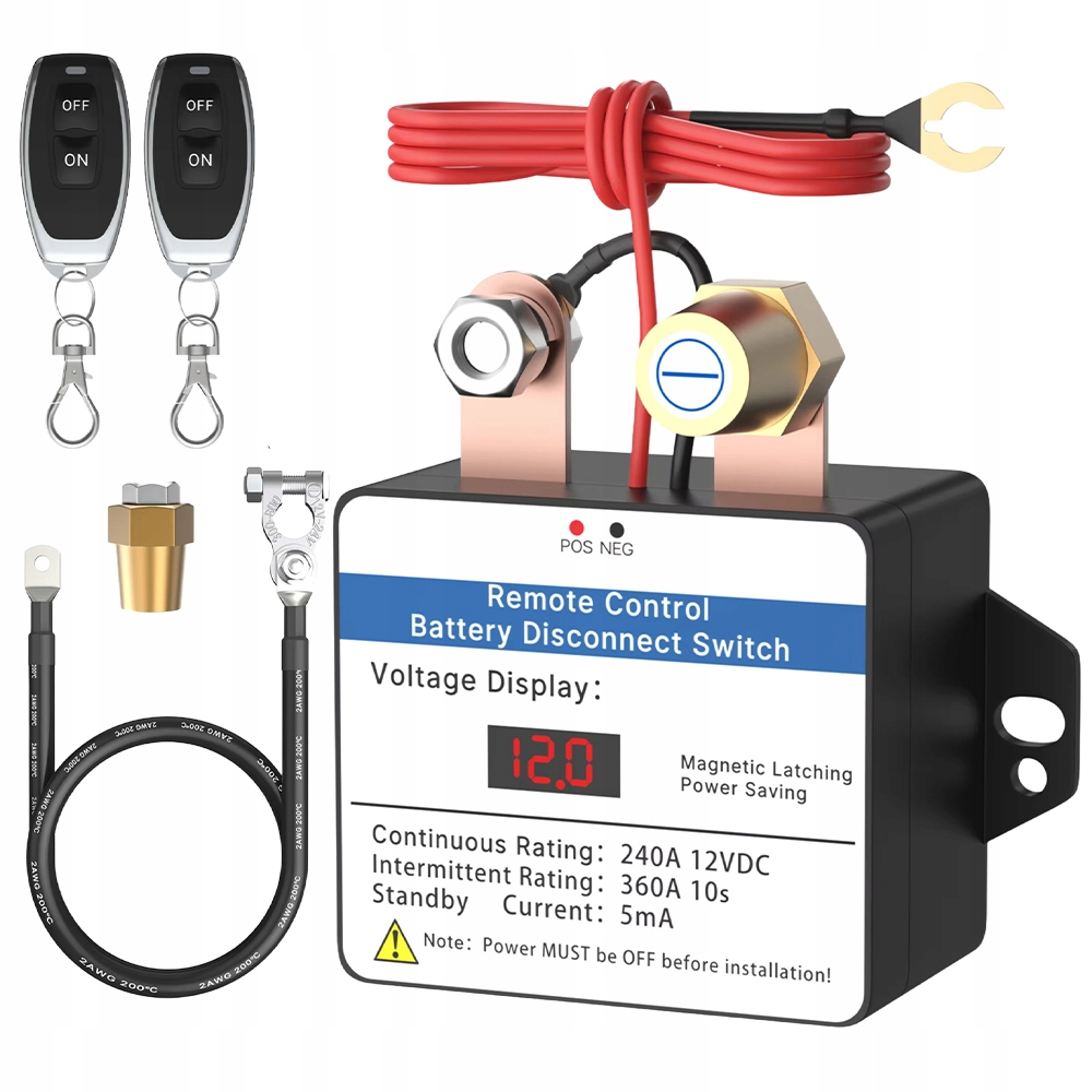 Dálkový Automatický Vypínač Odpojovač Baterie 12V/24V 240A 2X Dálkové Ovládání