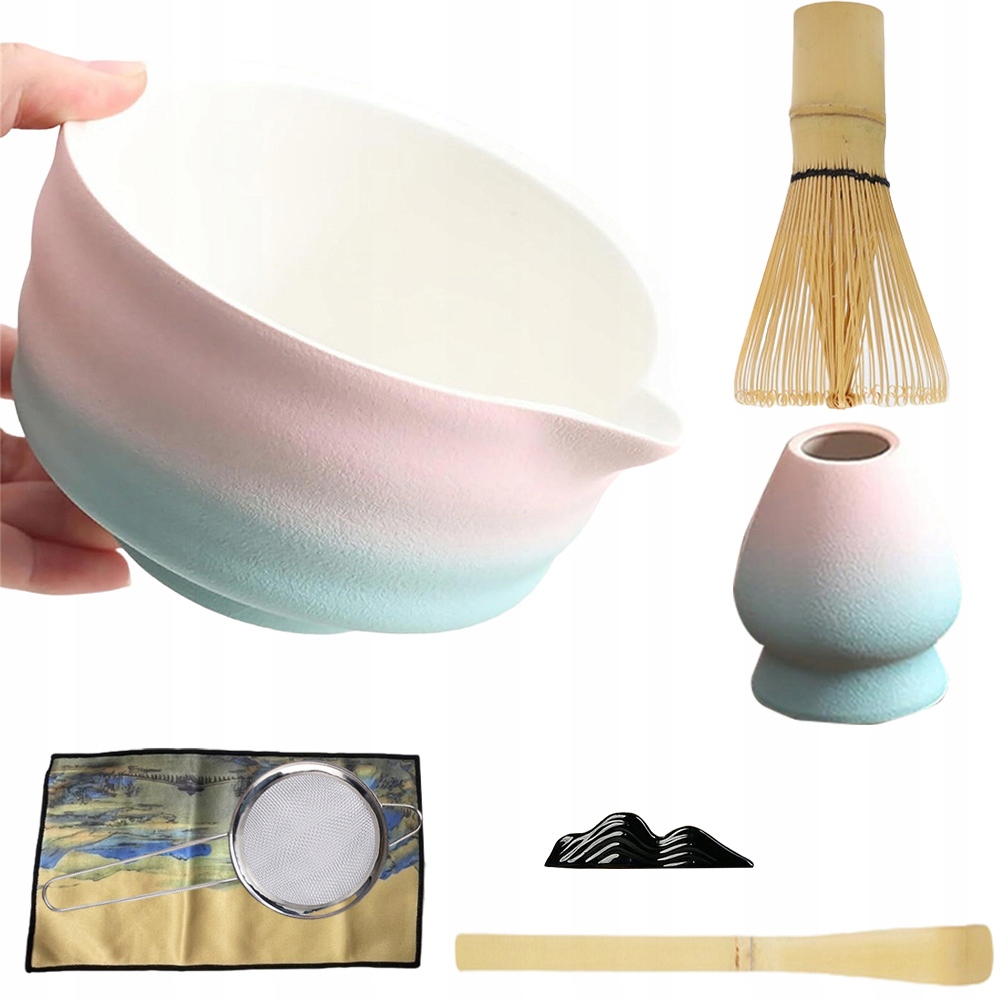 Levně Sada Na Matcha Růžová Gradient Miska 12 CM Šlehací Metla Bambus Lžíce