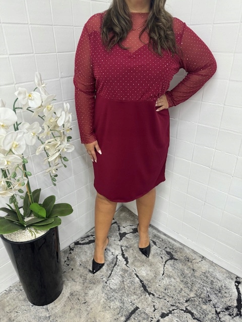 Šaty burgundská klasická plus size flitry 48/50/52/54