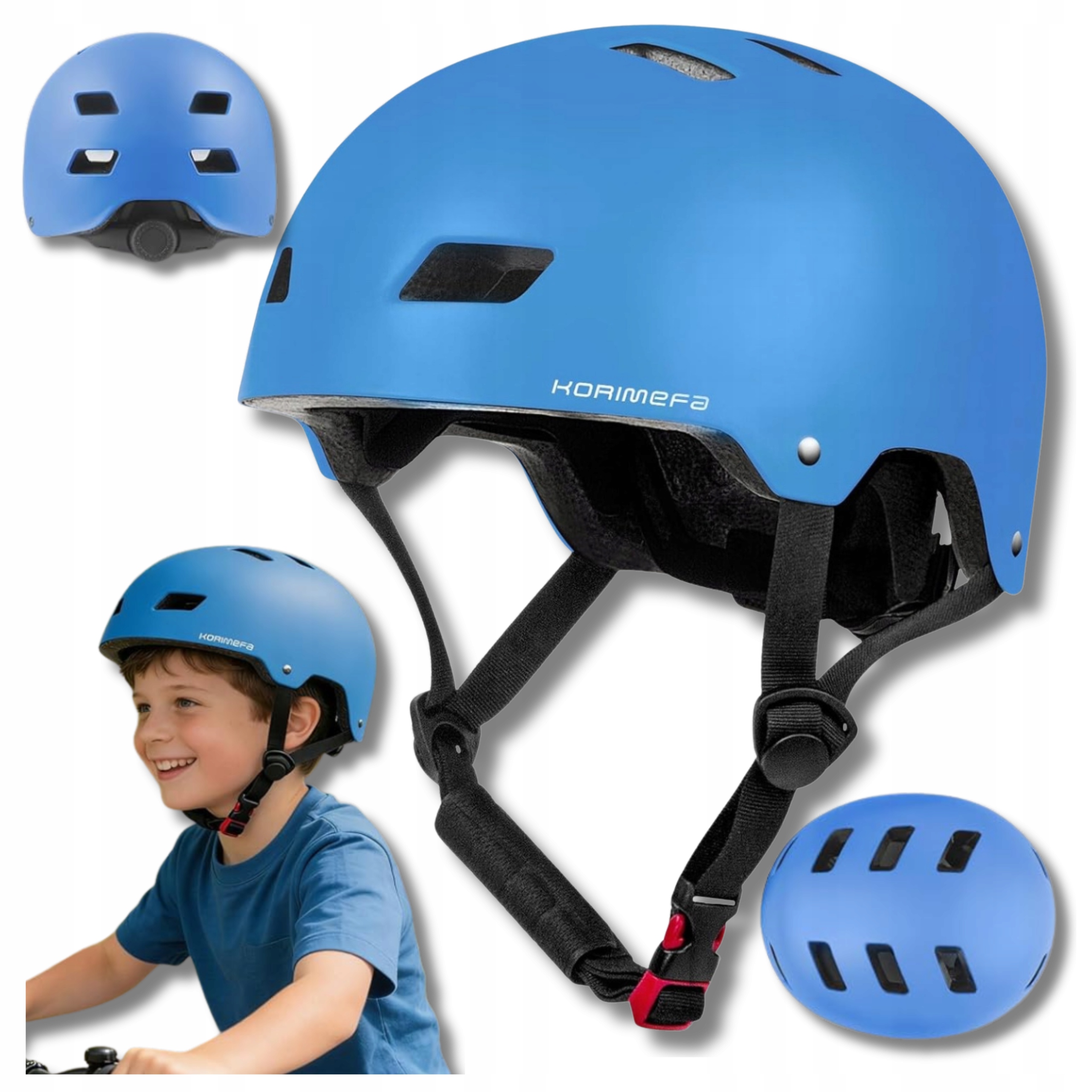 Kask Ochronny Dziecięcy Rowerowy Rolki Hulajnoga S 51-54cm Niebieski