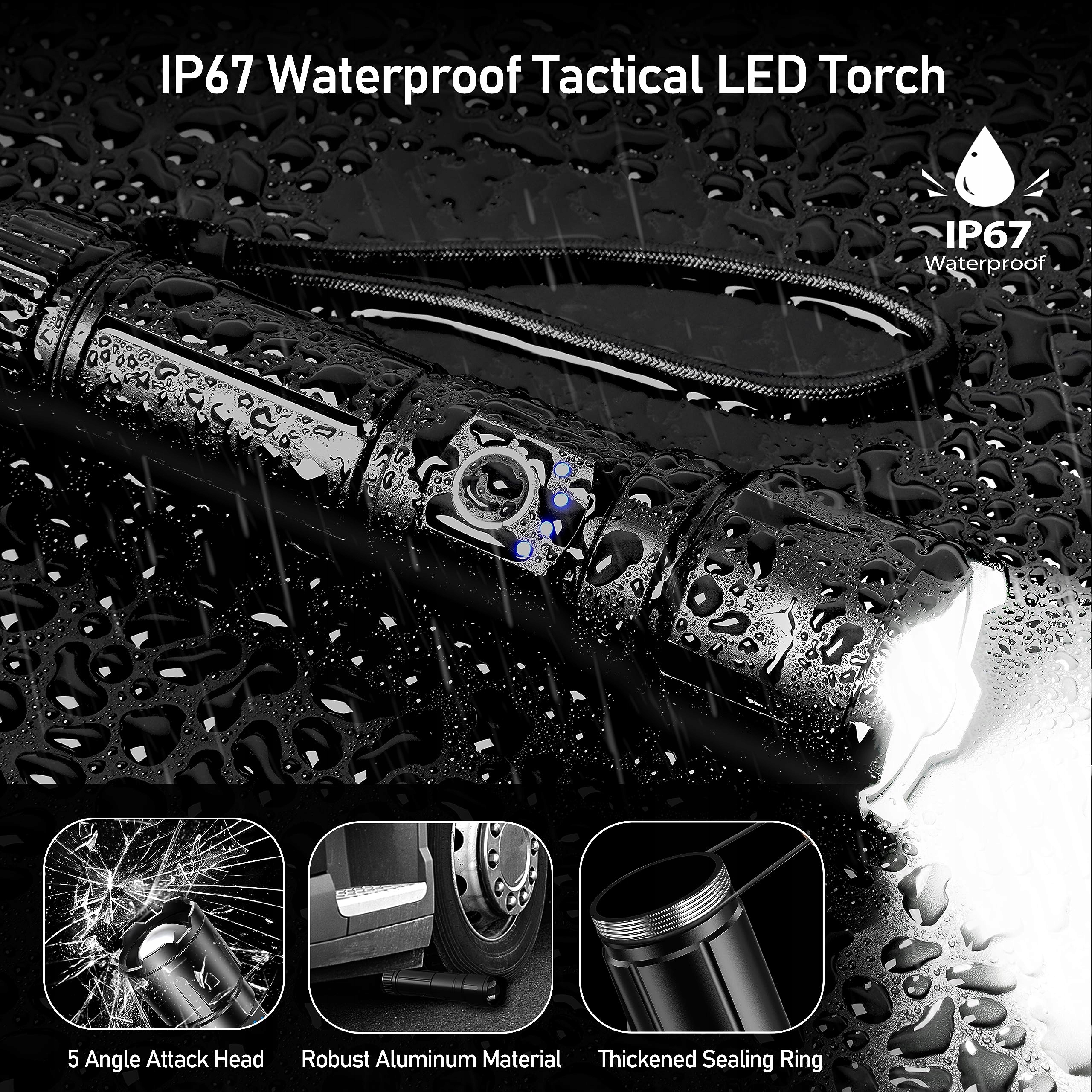 BLUKAR Latarka LED 20000 Lumen IP67 Wodoodporna 5 Trybów Zoom — miniatura 6