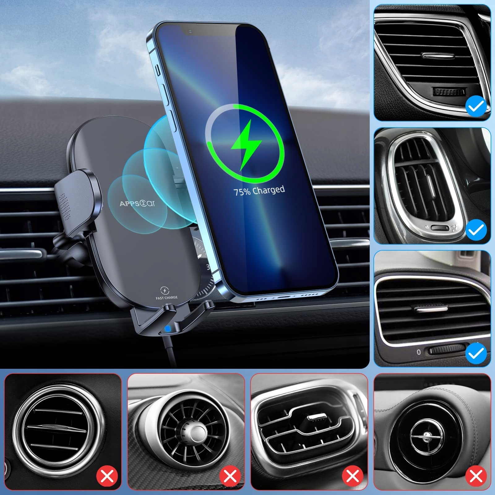 APPS2Car 15 W Qi uchwyt samochodowy na telefon komórkowy — miniatura 6