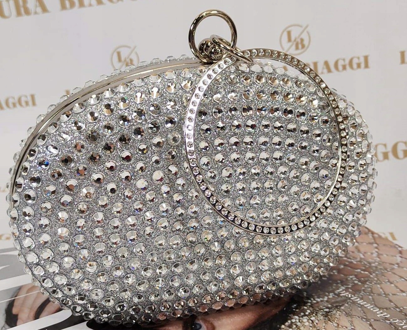 Torebka, kuferek srebrna kryształy SWAROVSKI