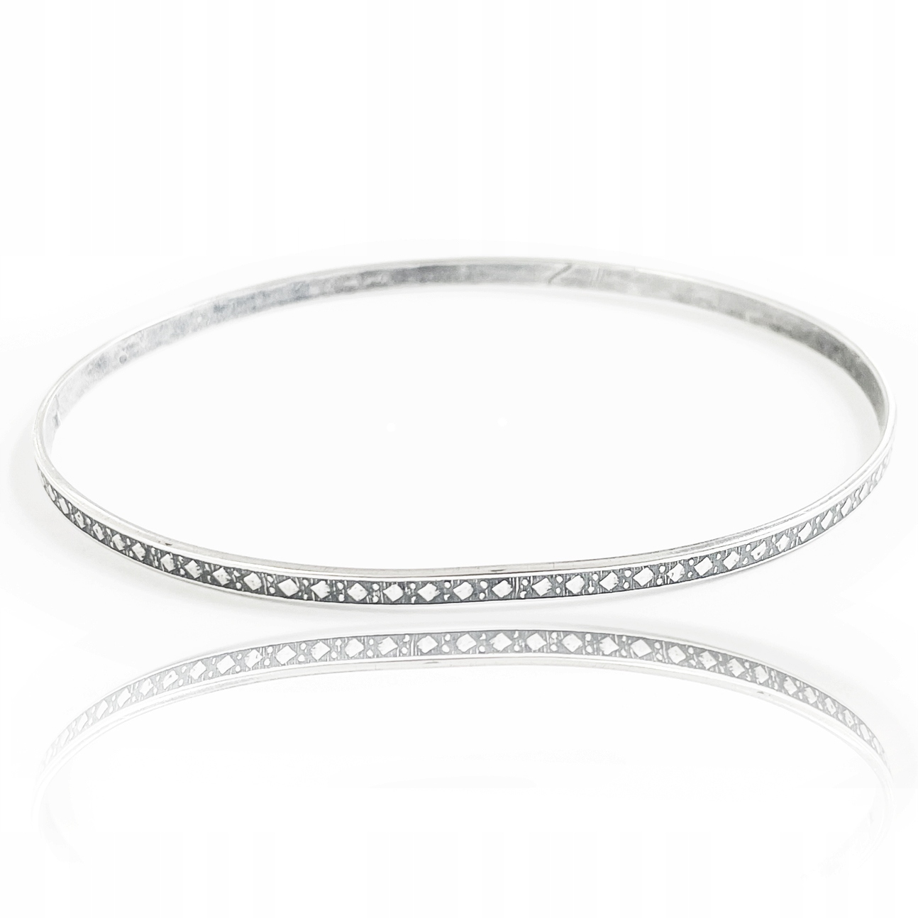 Stříbrný náramek z tvrdého vintage stříbro 925, vzor kosočtverce, úzký