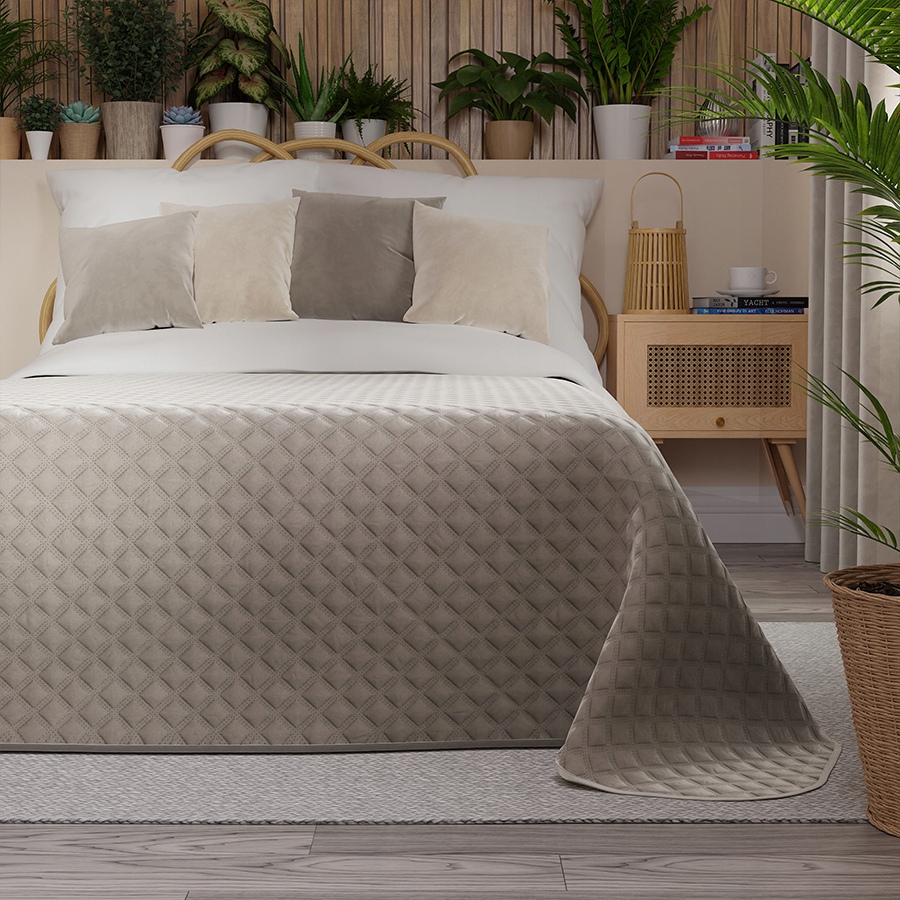 Dekorativní přehoz Velvi 220x240 prošívaný s geometrickým vzorem šedobéžový