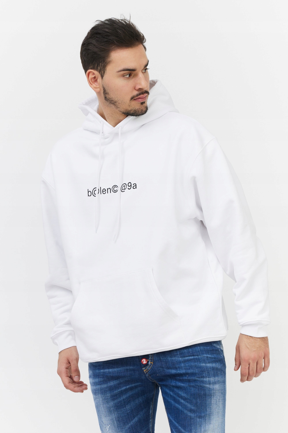 BALENCIAGA Biała bluza męska z kapturem i logo M Model WLO 570811 TIV51