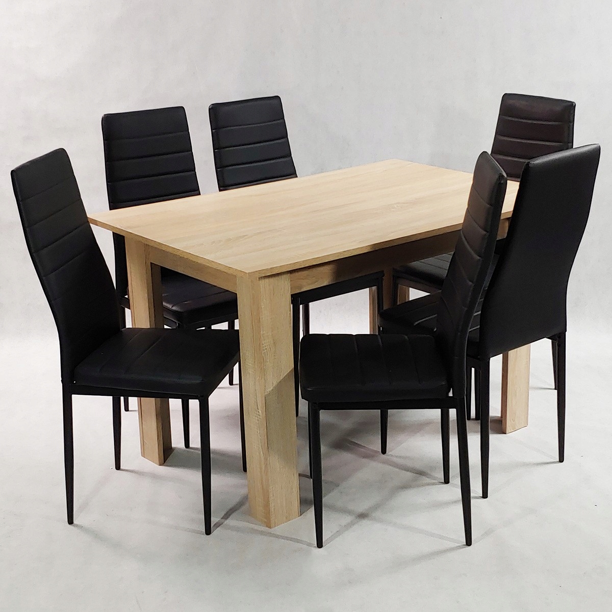 Zestaw stół Modern 120 sonoma 6 czarnych krzeseł Stan opakowania oryginalne