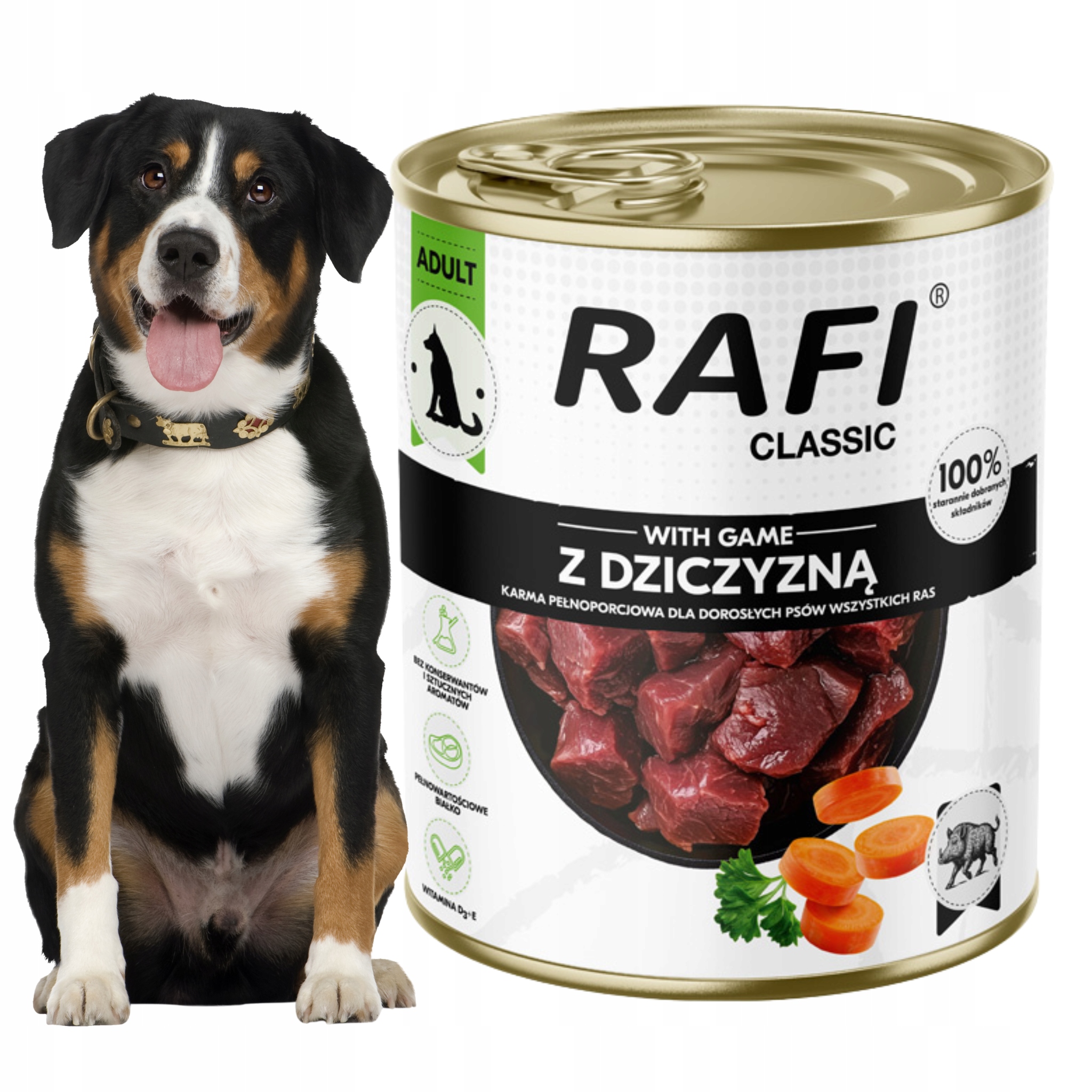 Levně Vlhké krmivo pro psy zvěřina konzerva Dolina Noteci Rafi Classic 800 g x 12