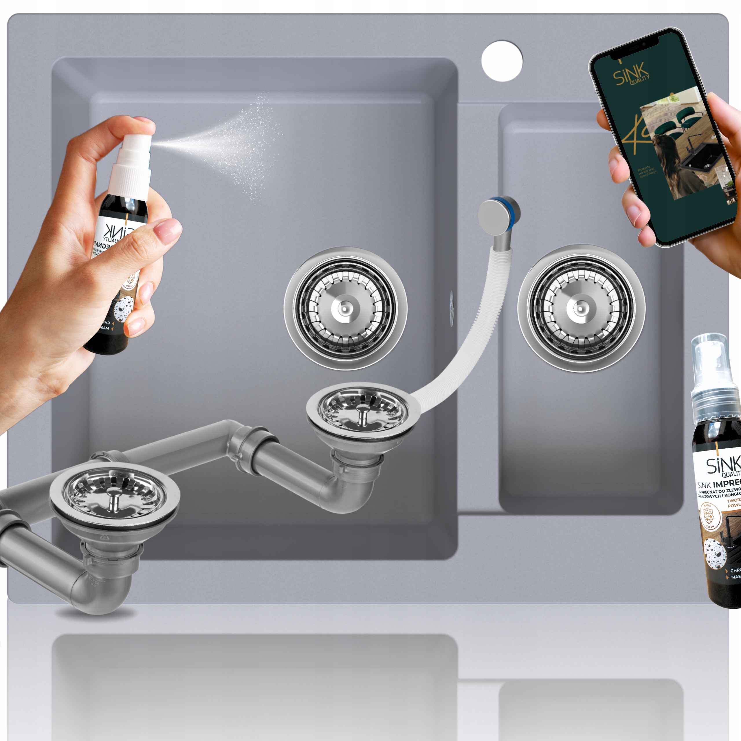 Granitový Dřez S Jedním A Půl Komorou Šedý Dřez Dřez Sifon Impregnace