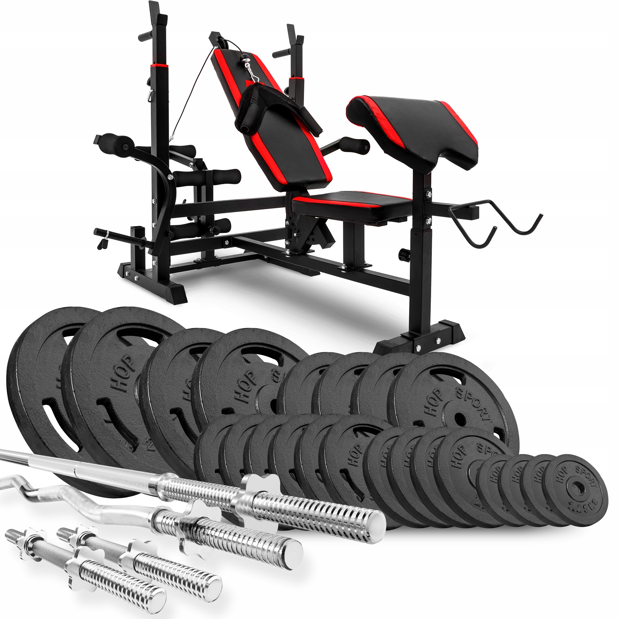 

Zestaw obciążeń żeliwnych 179kg +ławka z wyciągiem