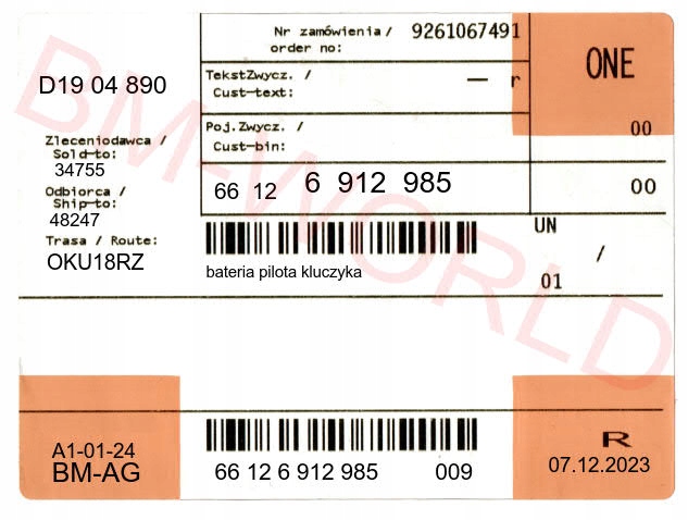 nowa oryginalna OE BMW bateria pilota kluczyka BMW 1 E88 ASO Producent części BMW OE