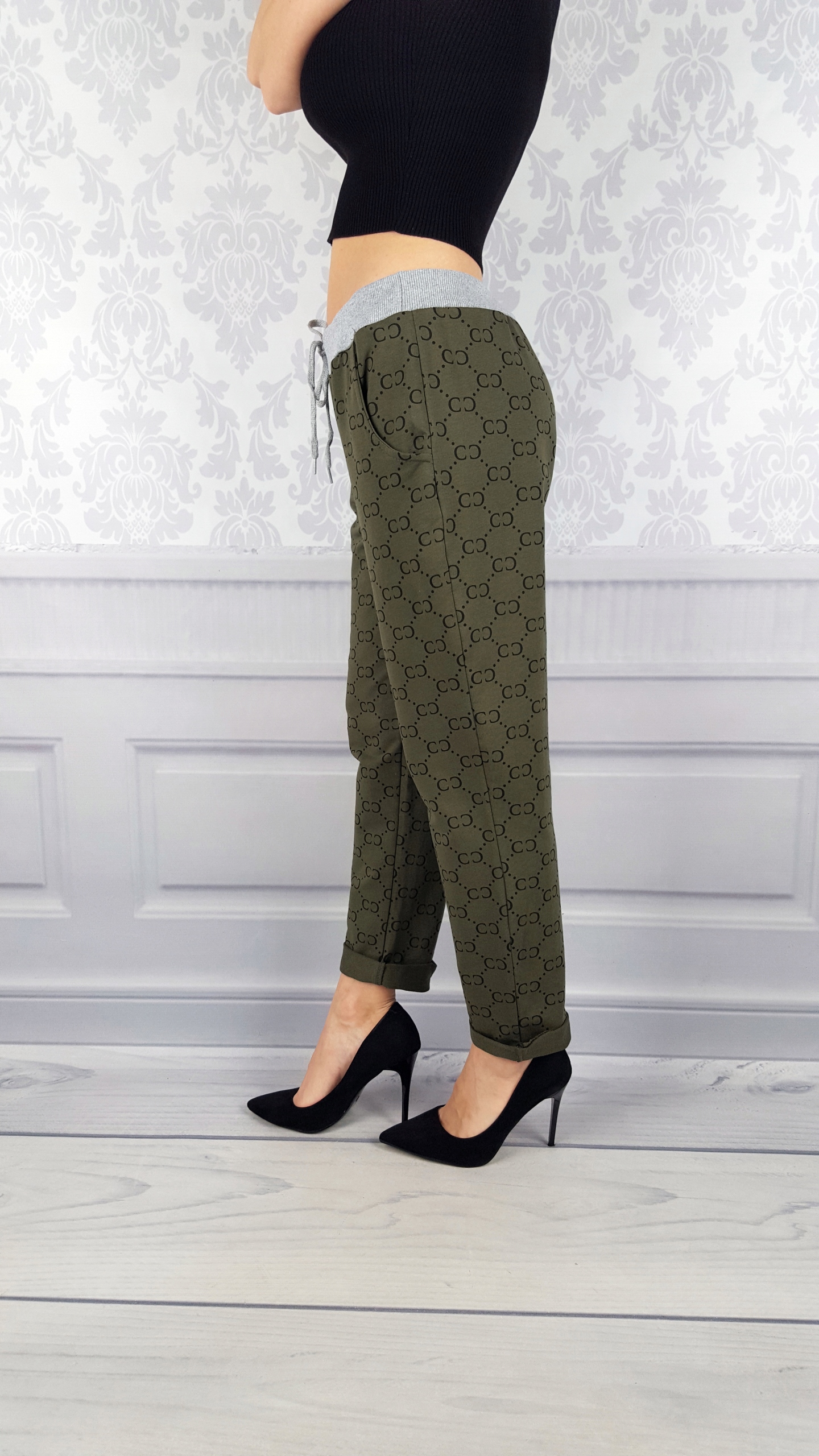 WYGODNE - SPODNIE - DRESOWE - KWIATY - Plus - Size Fason inny