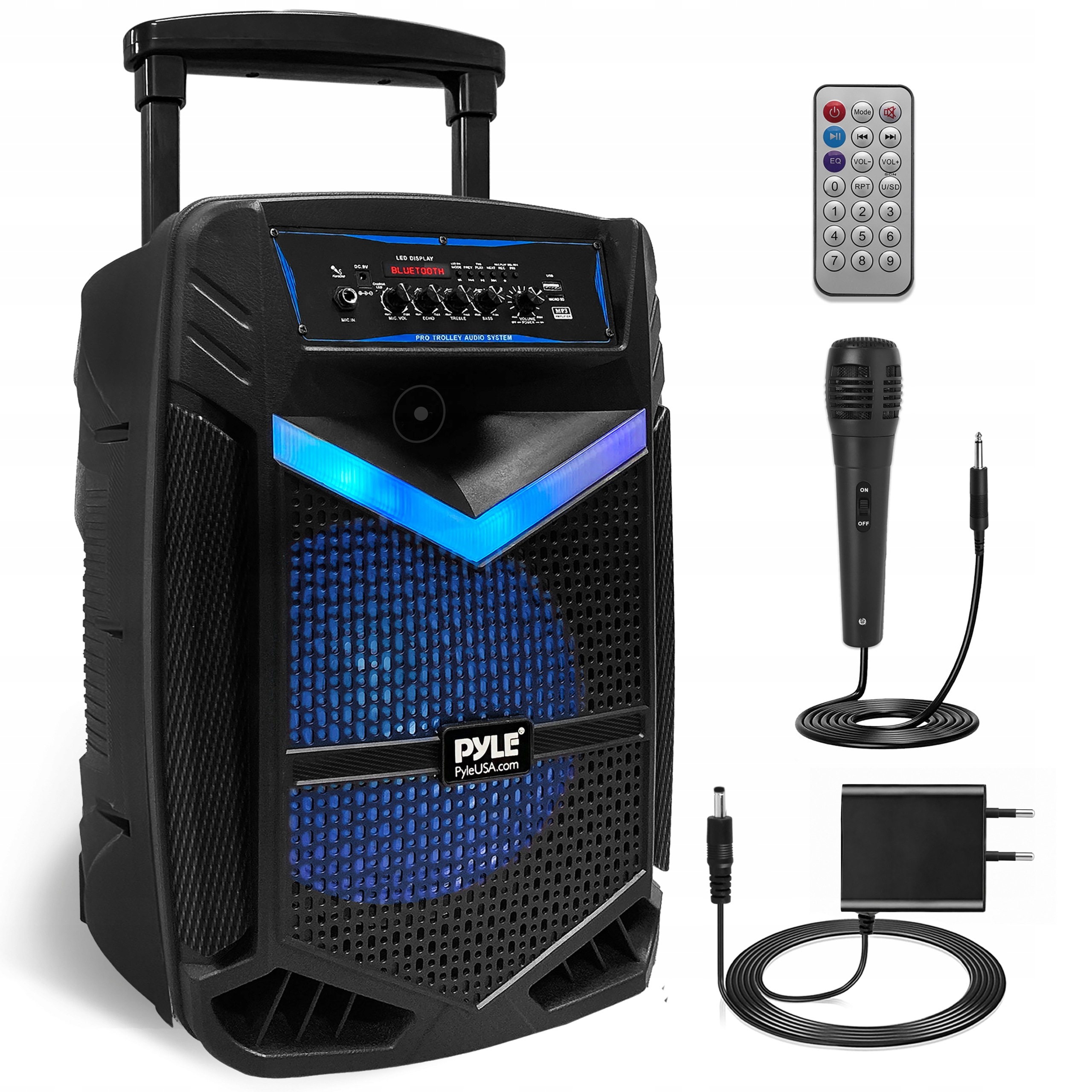 Bluetooth reproduktor přenosný Karaoke mikrofon dálkové ovládání Led 1200W 15 palců