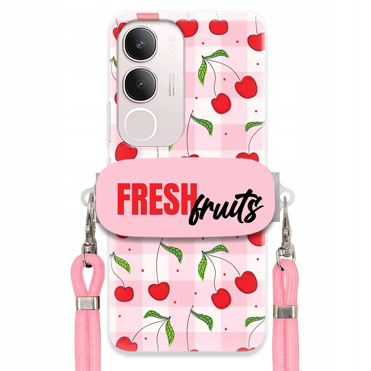 Puzdro pre Vivo Y19S 4G Case držiak na šnúrku ruží Fresh Fruits Mriežka Ovocie