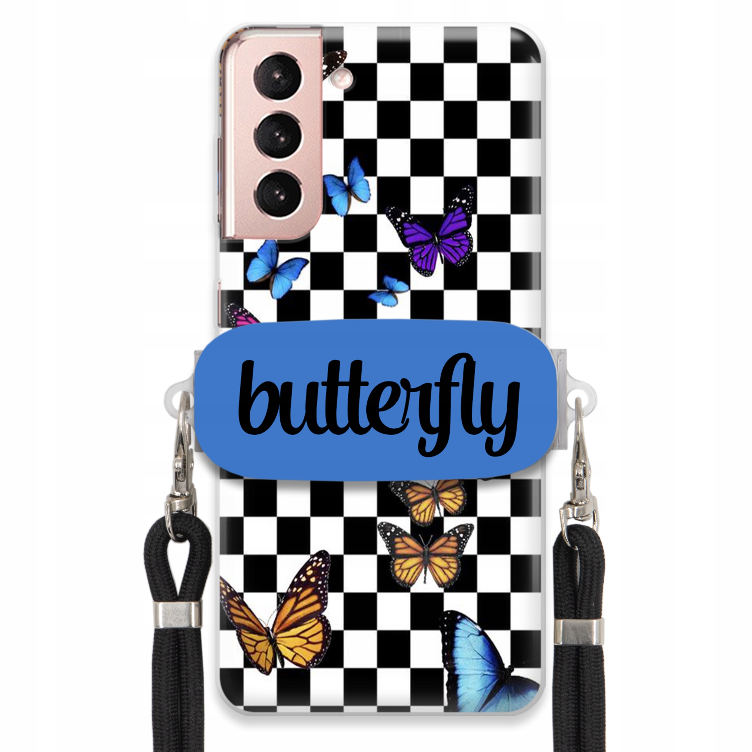 Puzdro Pre Samsung S21 Case, Obdĺžnikový Držiak, Čierne Vodítko, Butterfly, Motýle