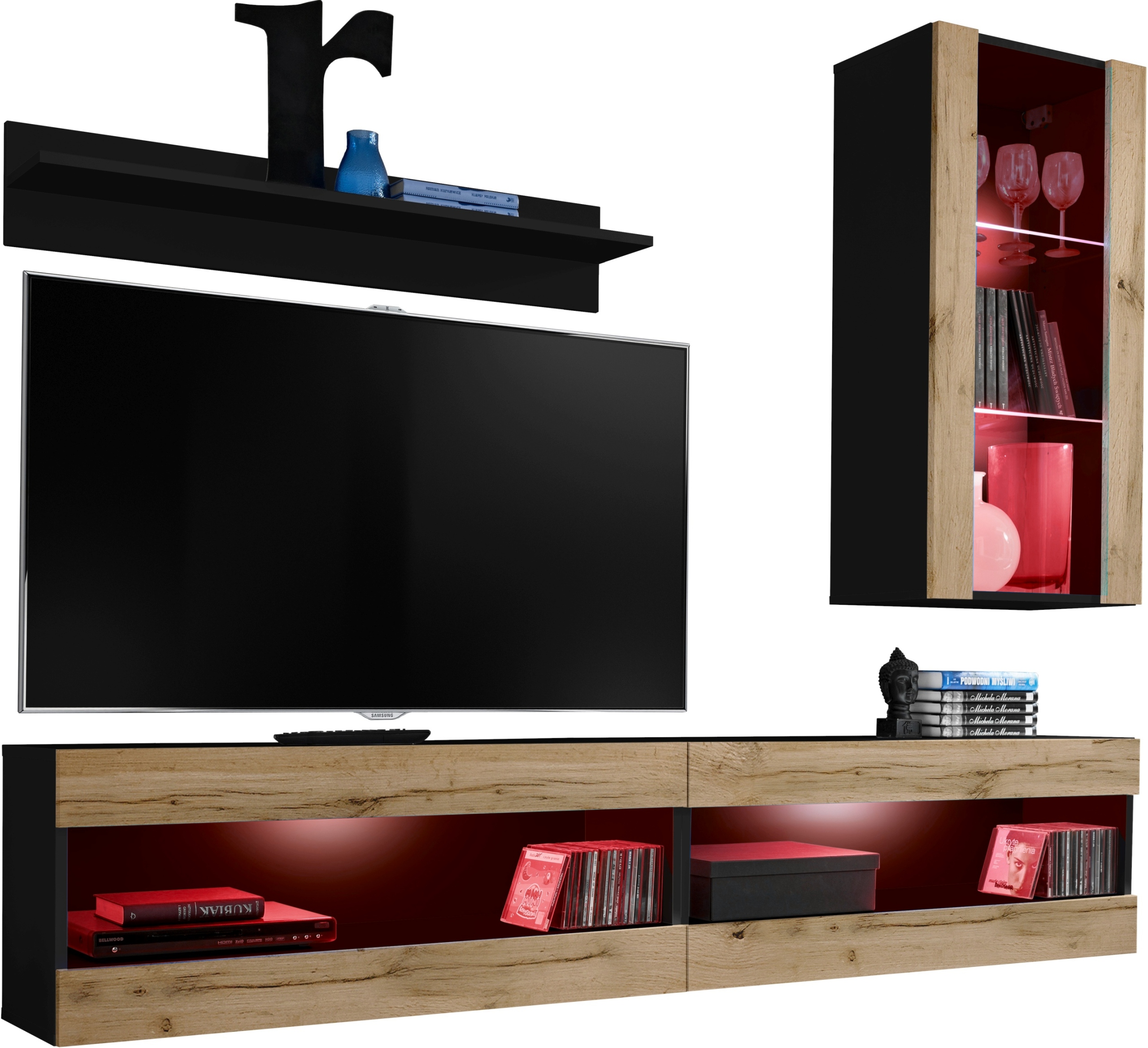 Sada nábytku Rtv Tivoli SET5 čierna/dub wotan, Led Rgb